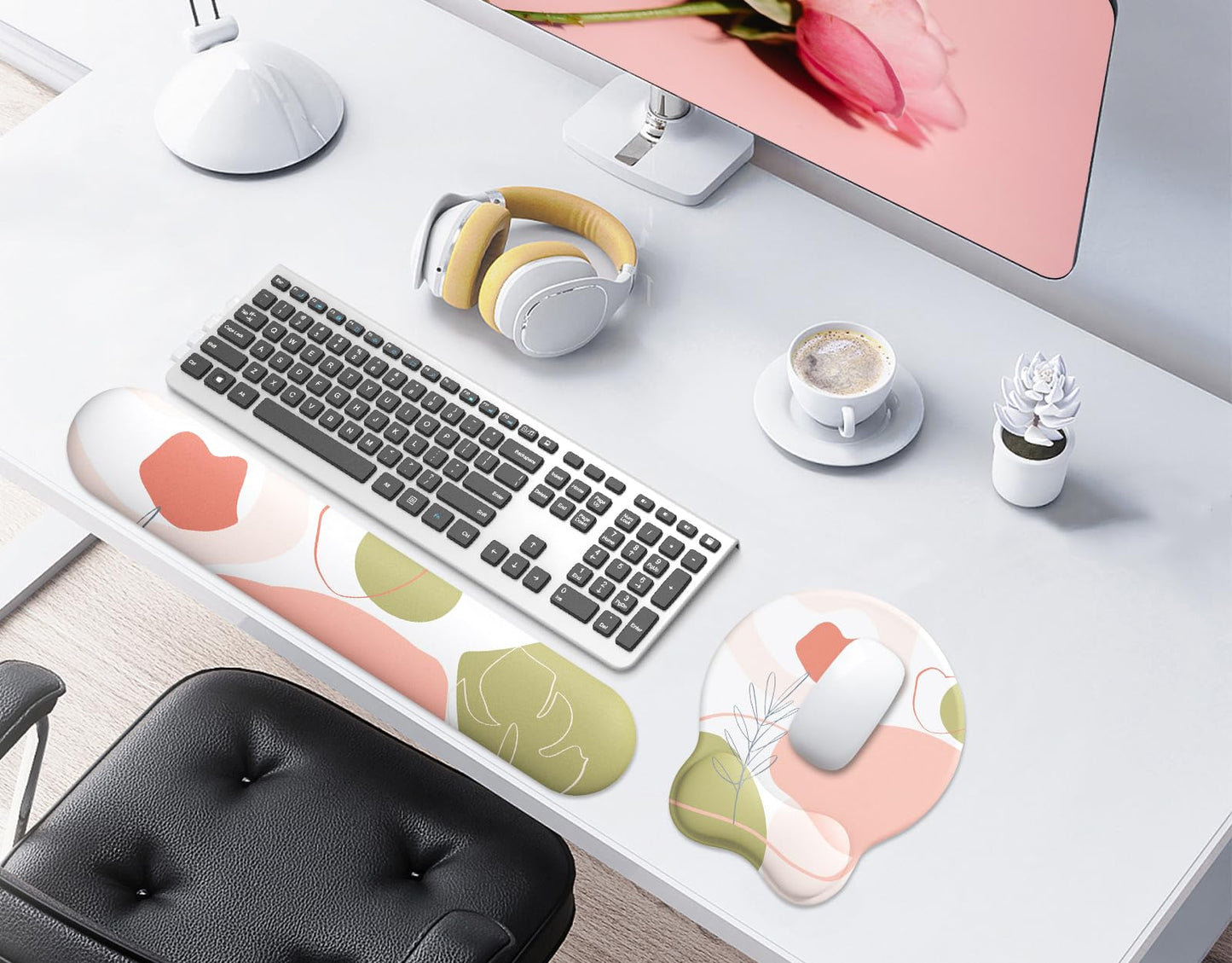 Giecy Mauspad mit Gelkissen,Mousepad mit Handauflage Ergonomisches, Bequemes Computer-Handballenauflage Maus für Laptop,Gaming,Mousepad mit Rutschfester PU-Unterseite (A-Tropische Pflanzen)
