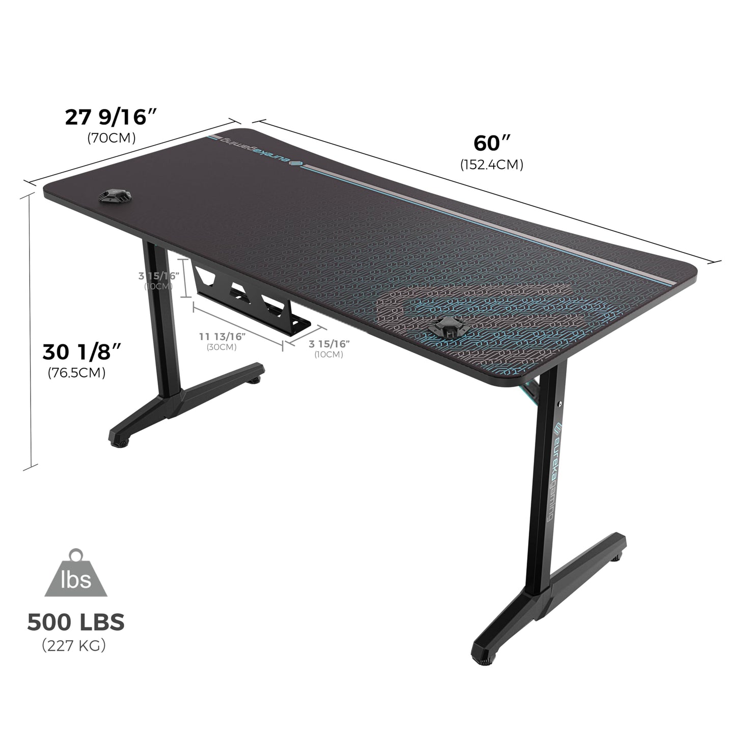 EUREKA ERGONOMIC Gaming Tisch 152×70cm Gaming Schreibtisch Großer Computertisch Ergonomischer PC Tisch Gamer mit Kopfhörerhaken, Getränkehalter für Home Office