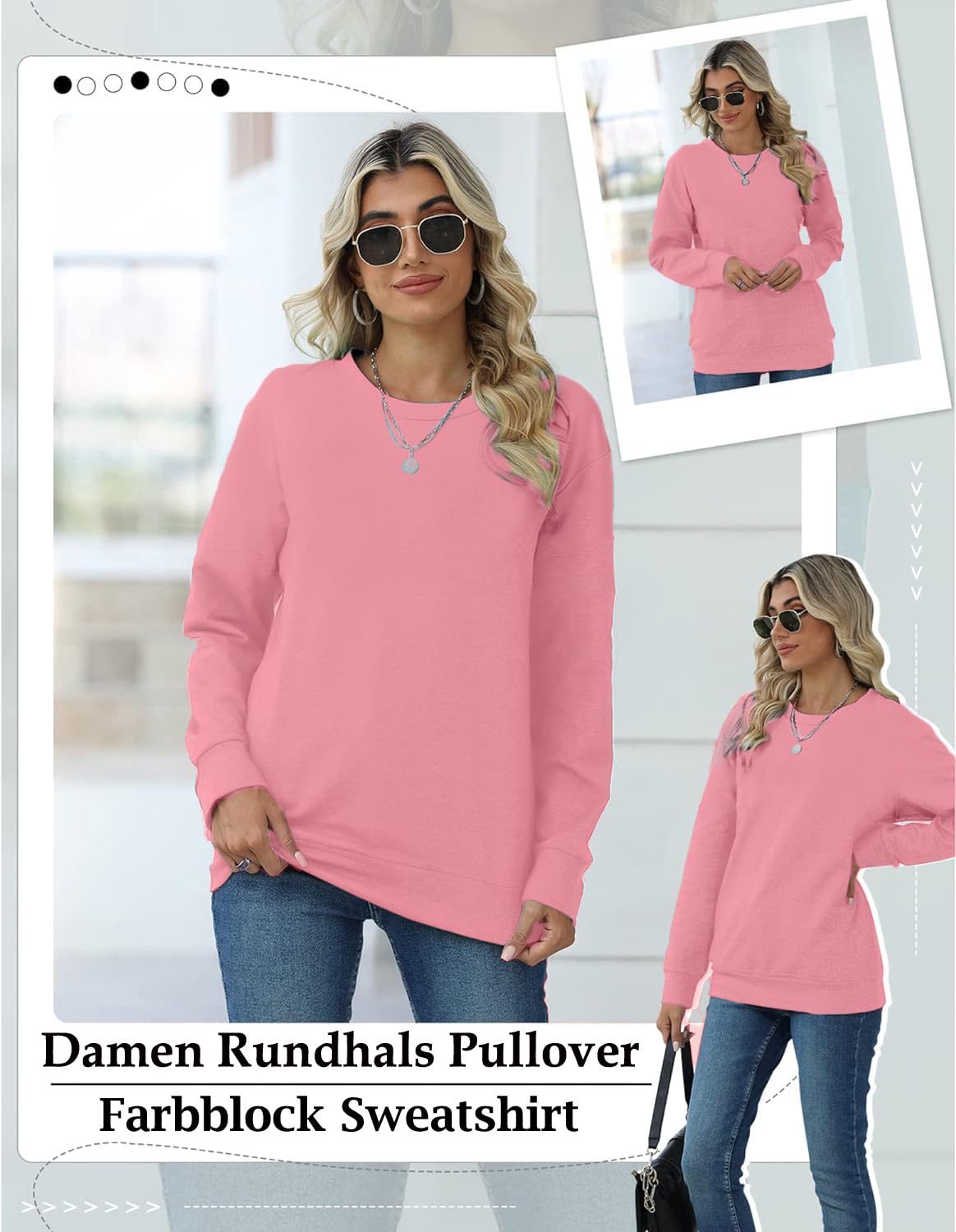 BUHIM Women’s Colorblock Sweatshirt – Casual Crewneck Long Sleeve Pullover