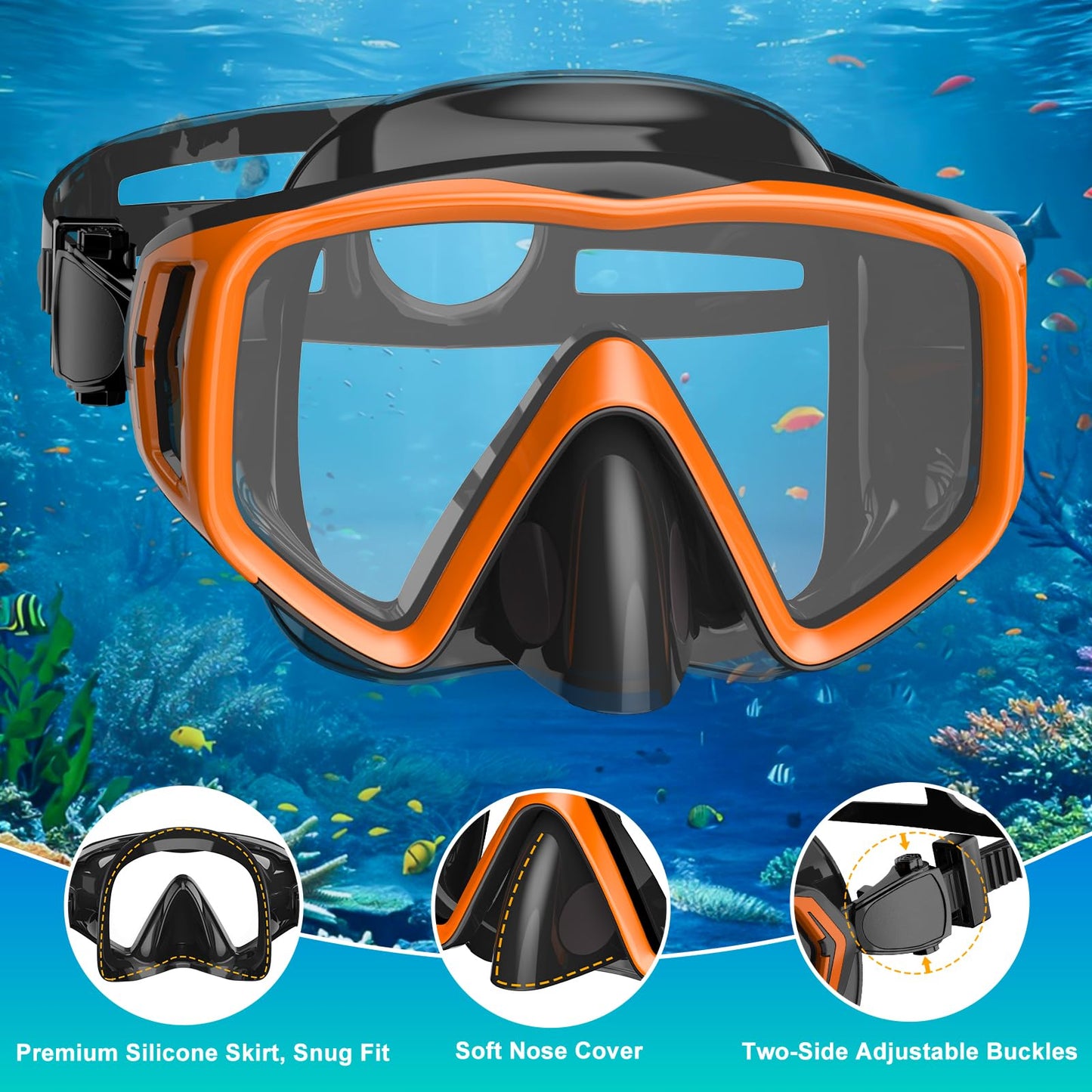 JEMULICE Schnorchelset Erwachsene, Schnorcheln Set mit Taucherbrille und Dry Schnorchel für Herren und Damen, Anti-Leck & Anti-Fog Tauchmaske aus Gehärtetem Glas für Tauchen, Schnorcheln und Schwimmen