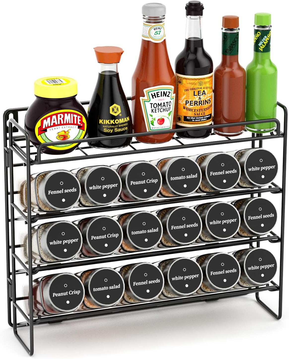 Priksia Gewürzregal Stehend & Wand - Gewürz Organizer - Gewürzregale Spice Rack Organizer für Küchen, Schrank, Speisekammer, Arbeitsplatte