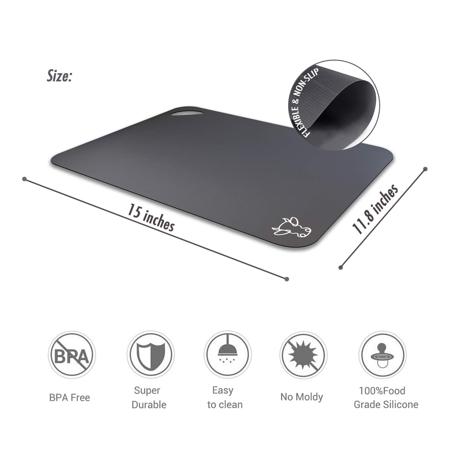 Kunststoff-Schneidebretter für die Küche, Fotouzy Flexible Schneidematten mit Loch, 4er-Set, BPA-frei, Rutschfeste Rückseite, Spülmaschinenfest, Multi Grau, 30x38cm