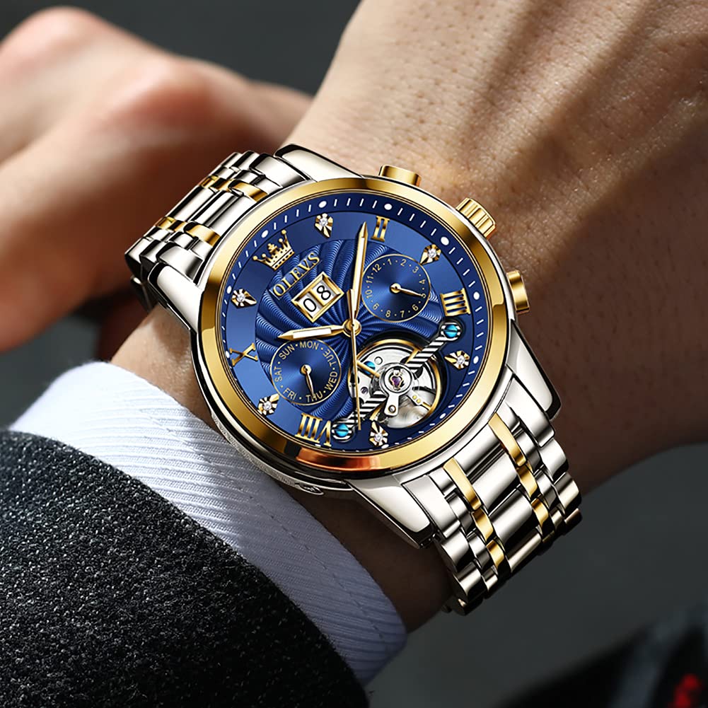 OLEVS Herrenuhren Braune Schwarz Lederarmband Quarz Uhr Männer mit Wochentag Datum Wasserdicht Leuchtende Klassische Elegantes Armbanduhr Geschenk