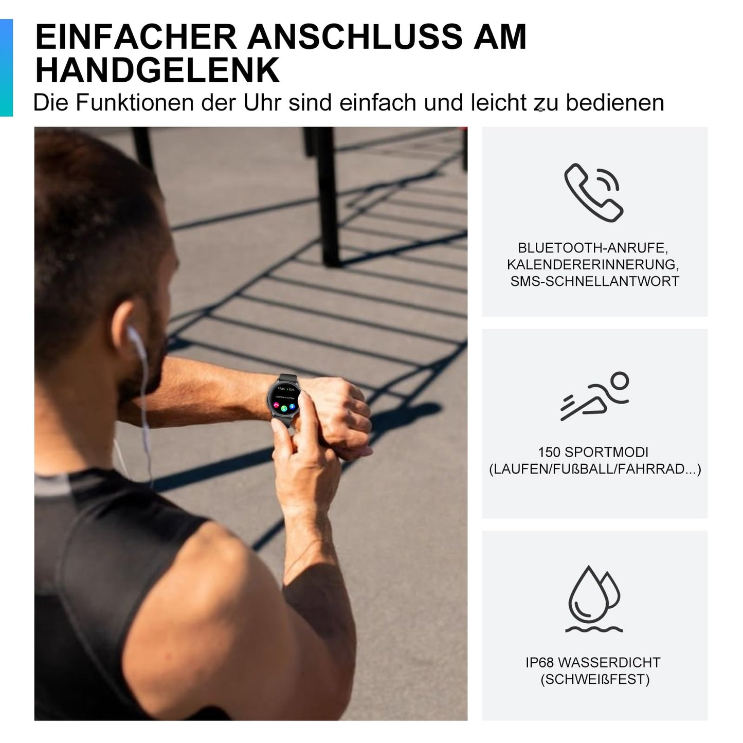 ZPPSNFIT Smartwatch Damen Herren, 1.43 Zoll AMOLED-Display Smart Watch mit Bluetooth Anrufe, Fitness Tracker mit Herzfrequenz Schlafmonitor, IP68 Wasserdicht Fitnessuhr für Android iOS