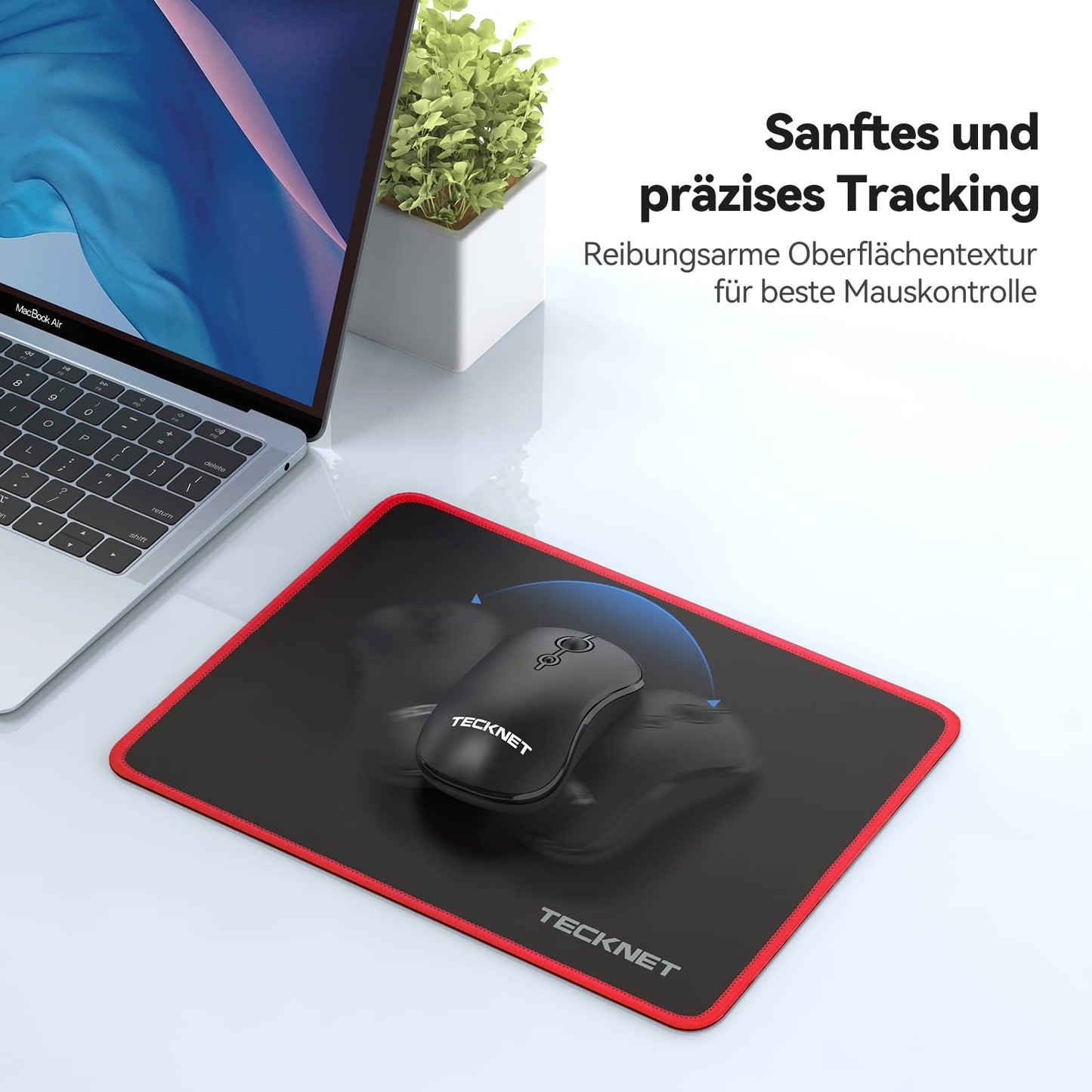 TECKNET Mauspad, 280 x 210 mm Gaming Mousepad mit Wasserdicht und Rutschfester Gummi für PC-Büro, Arbeit, Gaming, Studium, Laptop, Computer, Zuhause-Schwarz