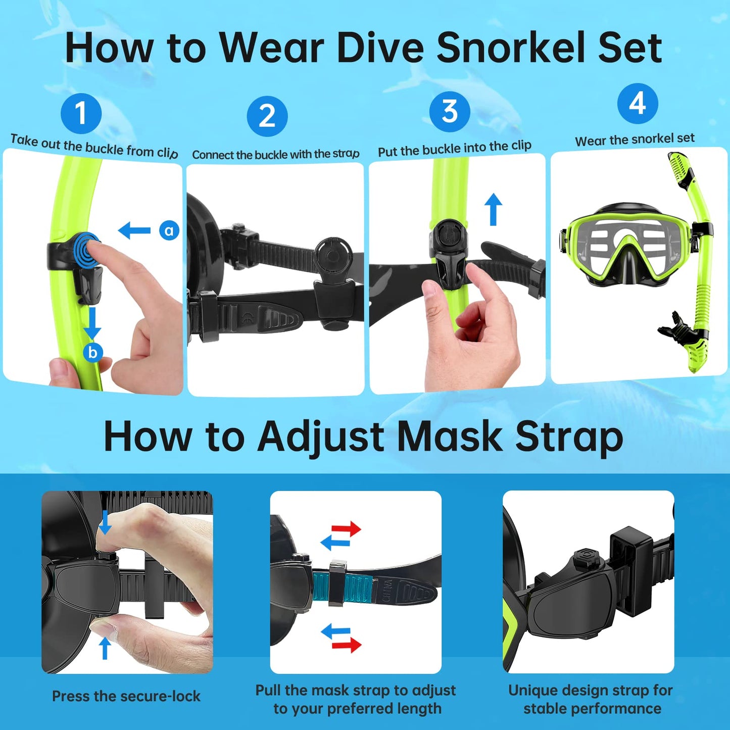 JEMULICE Schnorchelset Erwachsene, Schnorcheln Set mit Taucherbrille und Dry Schnorchel für Herren und Damen, Anti-Leck & Anti-Fog Tauchmaske aus Gehärtetem Glas für Tauchen, Schnorcheln und Schwimmen