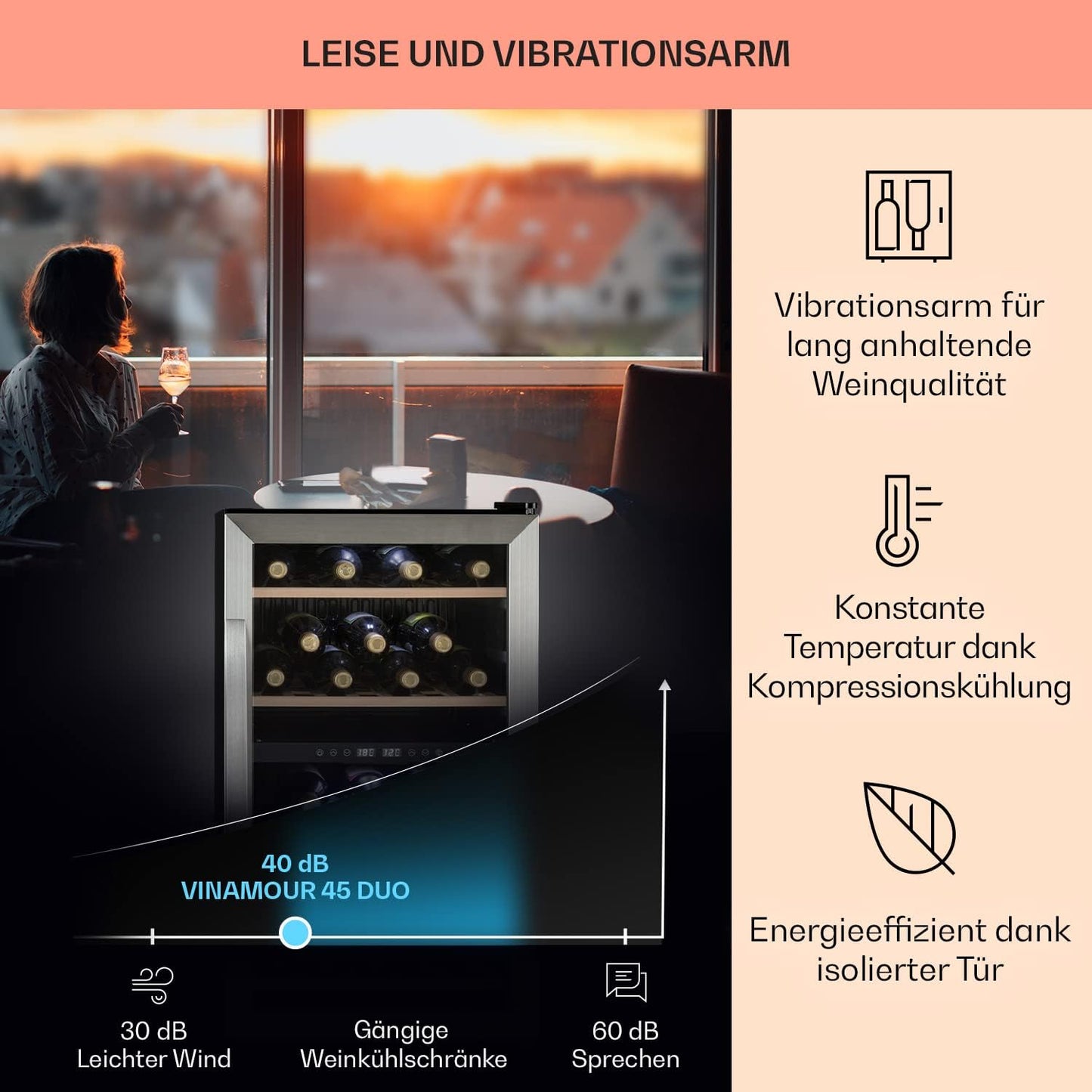 Klarstein wine refrigerator, drinks refrigerator narrow, refrigerator with glass door, drinks refrigerators freestanding, wine refrigerator small, wine refrigerators 2 zones, UV protection, 5-18 °C, 45 bottles