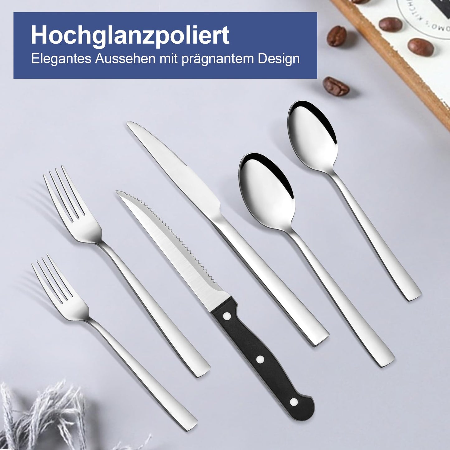 Besteck Set 6 Personen, Bastwe 36 teiliges Edelstahl Besteckset mit Steakmesser, Hochwertiges Messer Gabel Löffel für Familie/Party/Hotel, Hochglanzpoliert & Spülmaschinenfest