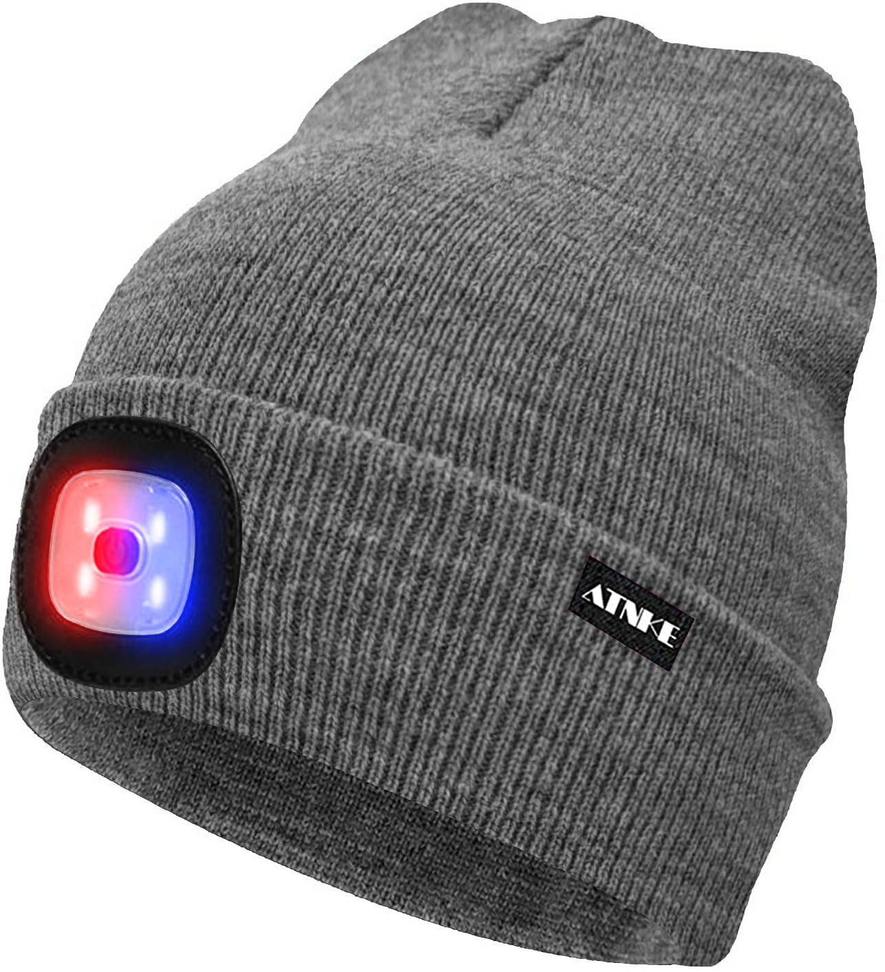 ATNKE LED Beleuchtete Mütze,Wiederaufladbare USB 4 LED Rot und Blau Leuchten Blinkender Laufmütze mit Licht Extrem Heller Lampe Winter Warme für Herren und Damen Geschenke