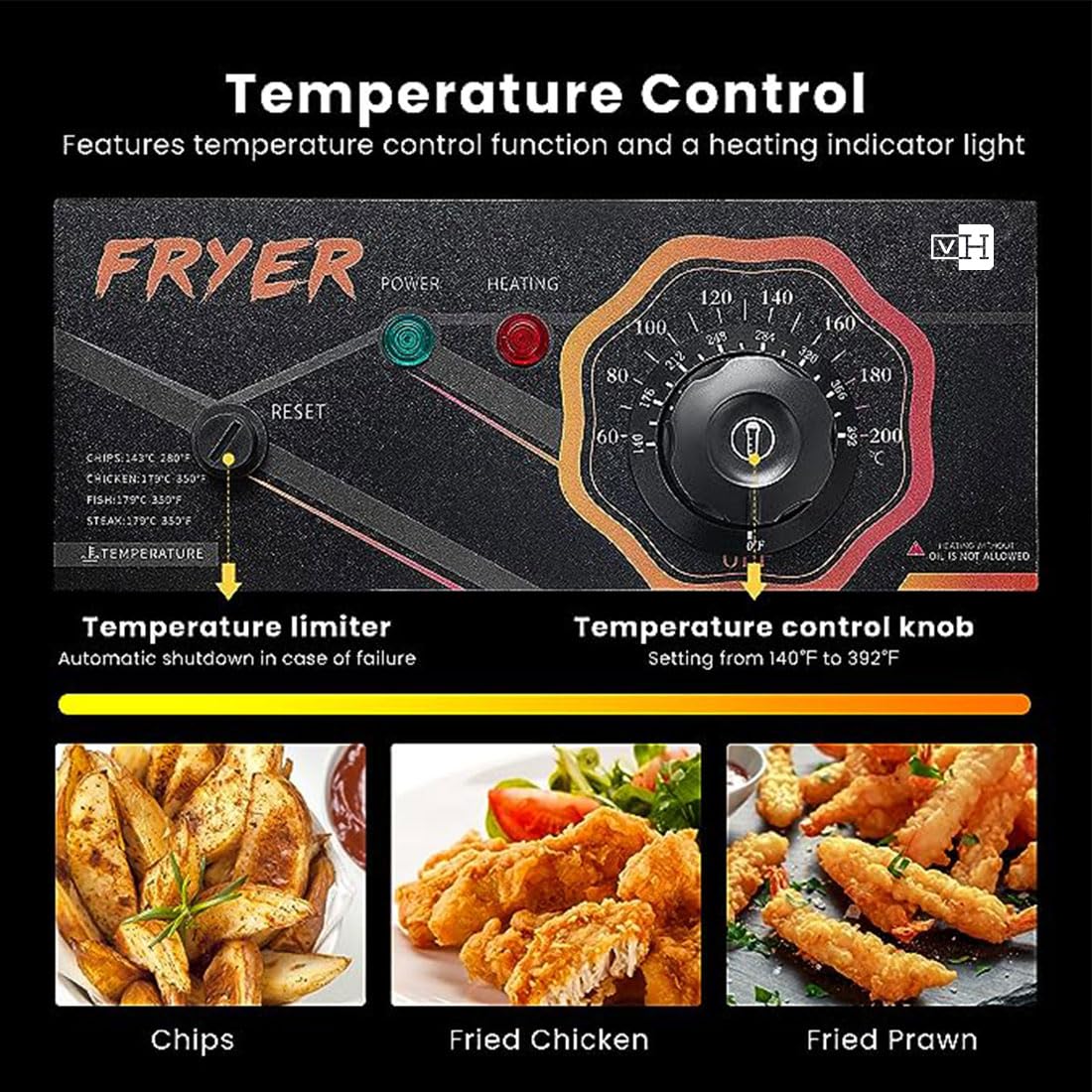 VIVOHOME 10L Öl-Fritteuse 2500W Professionelle Fritteuse mit stufenlosem Temperaturregelung Große Fritteuse für den gewerblichen und privaten Gebrauch