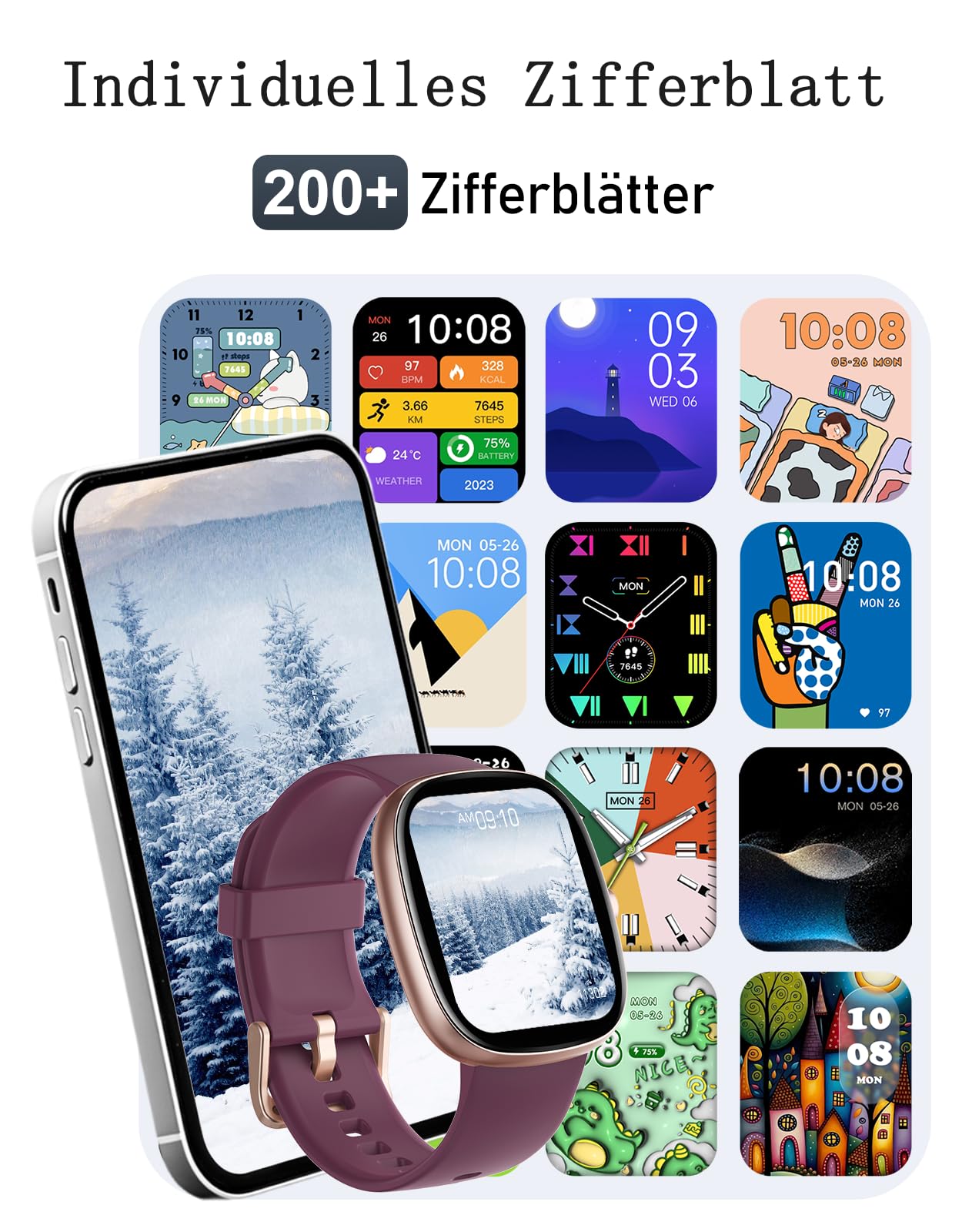 HUAKUA Smartwatch Damen Herren mit Telefonfunktion,1,85" Smartwatch mit 100+Sportmodi Fitnessuhr mit Pulsuhr Schlafmonitor SpO2 Schrittzähler Fitness Tracker IP68 Wasserdicht für Anforid iOS Handy