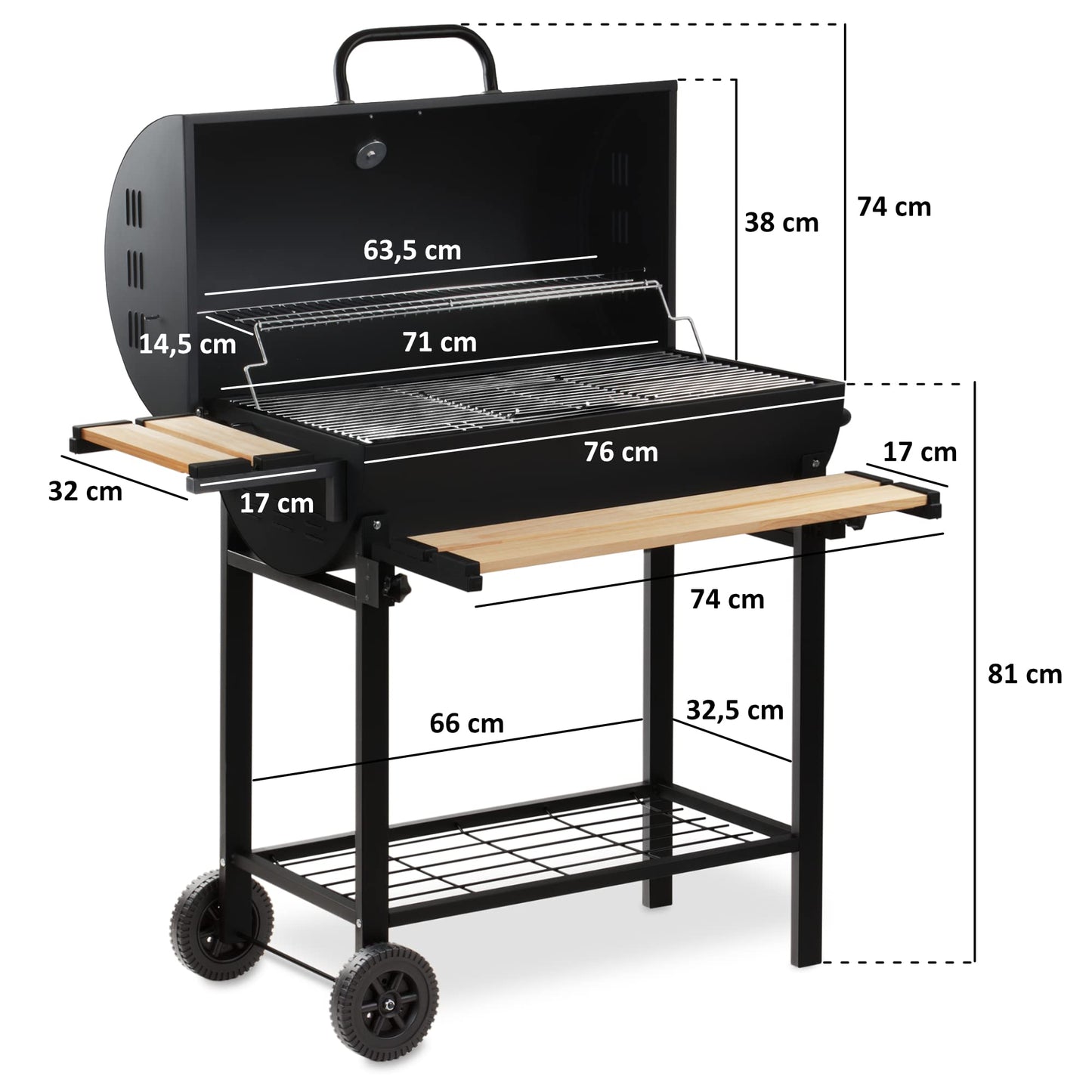 BBQ-TORO charcoal grill truck | Premium charcoal grill cart, smoker, barbecue grill with lid, warm holder rack, foldable storage and much more
