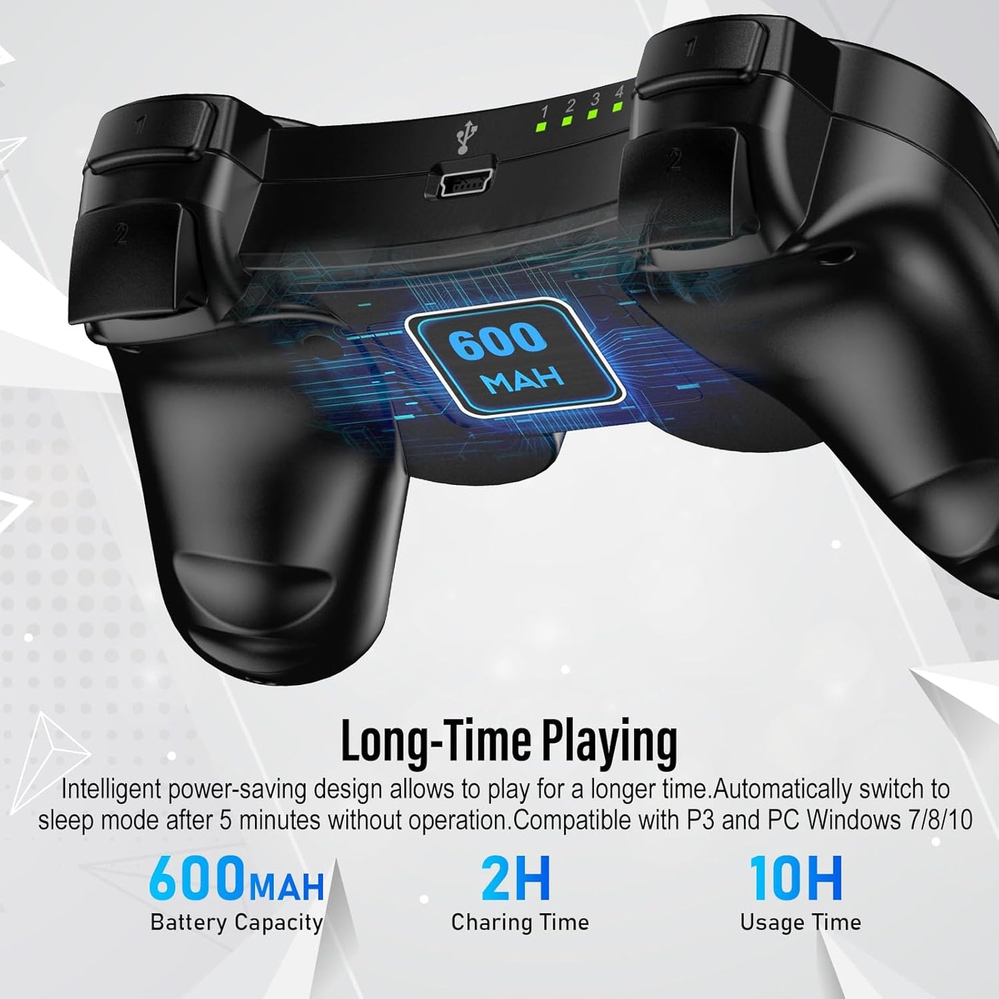 Diswoe Controller for PS-3, 2 Pack Wireless Controller for Play-Station 3 with Dual Shock, Gyro Axis, Bluetooth Controller, Rechargable Remote Gamepad Joystick with 2 Charging Cables