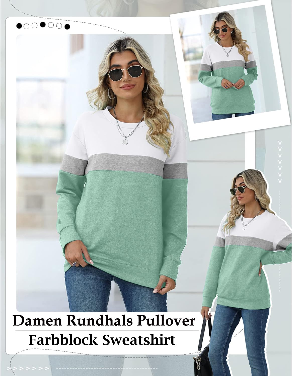 BUHIM Women’s Colorblock Sweatshirt – Casual Crewneck Long Sleeve Pullover