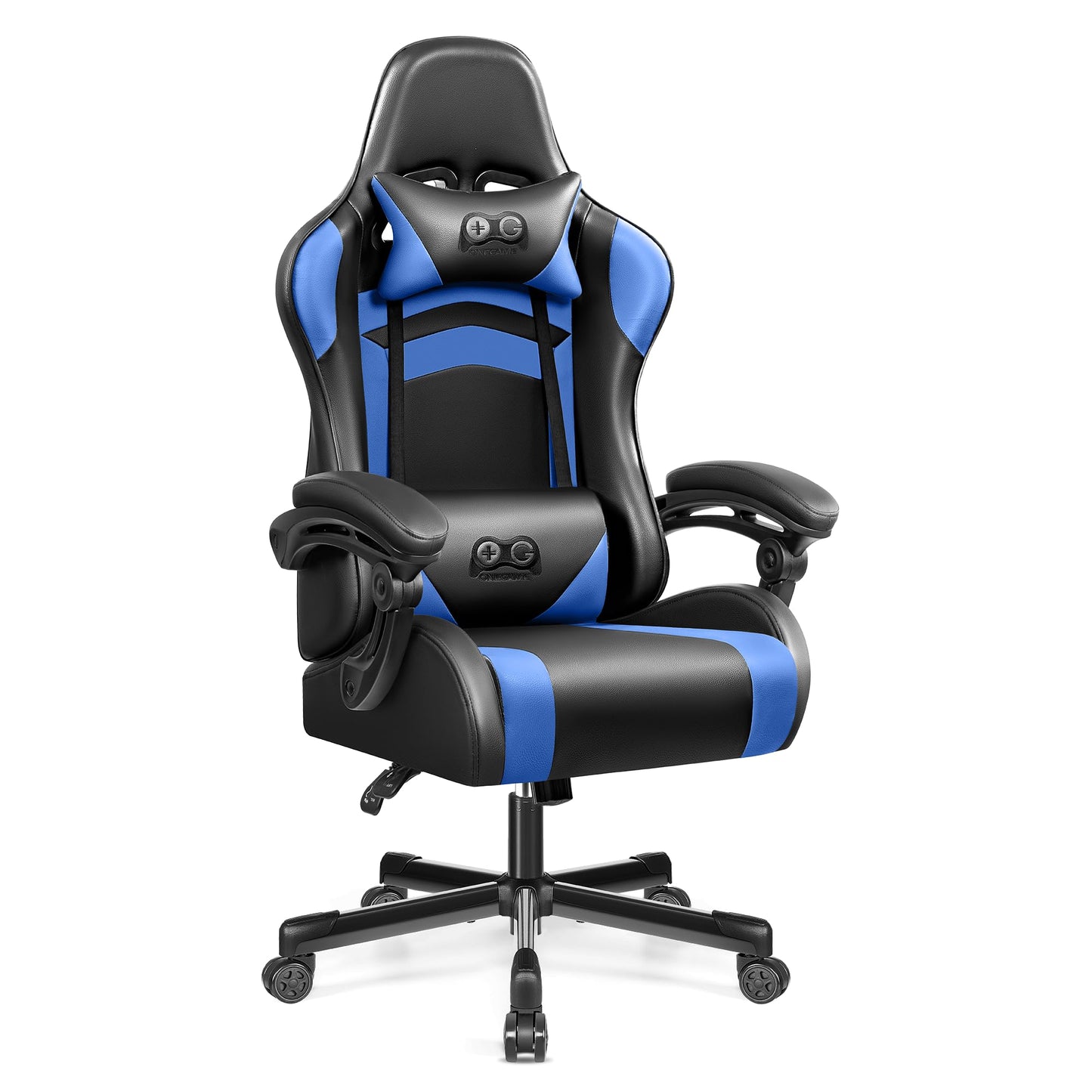 OneGame Ergonomischer Gaming Stuhl, hoher Rücken Computer Gamer Stuhl, höhenverstellbarer Game Stuhl, Racing Style Gaming Bürostuhl mit Kopfstütze und Lendenwirbelstütze, Schwarzweiß