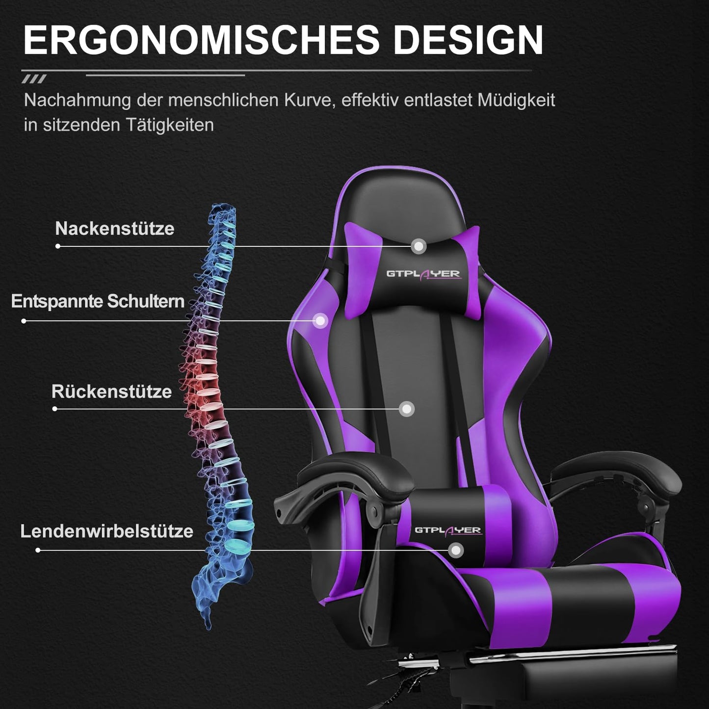 GTPLAYER Office Chair Gaming Chair Massage Gaming Armchair Ergonomic Gamer Chair with Footrest, Headrest Massage Lumbar Cushion, Padded Gaming Chair, Swivel Chair White