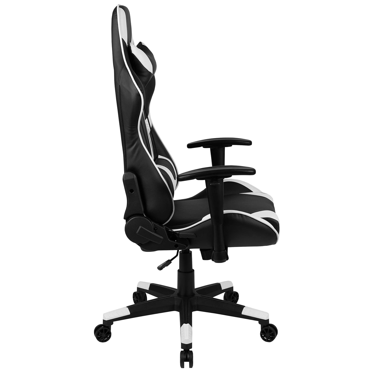 Flash Furniture X30 Gaming-Stuhl, ergonomischer Bürostuhl für PC- und Gaming-Setups, verstellbarer Rennsport-Stuhl mit vollständig verstellbarer Rückenunterstützung, schwarz mit weißer Verzierung