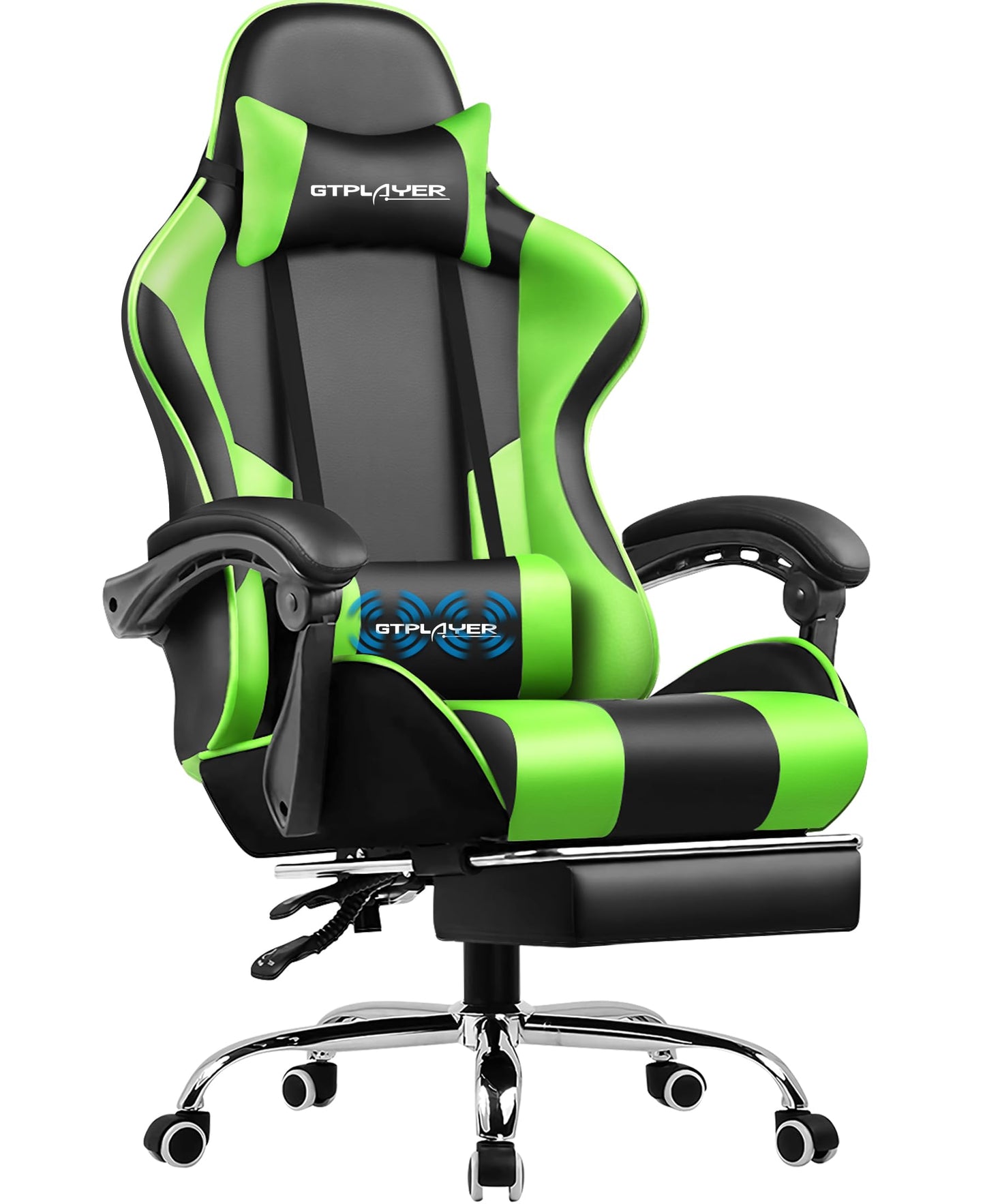 GTPLAYER Office Chair Gaming Chair Massage Gaming Armchair Ergonomic Gamer Chair with Footrest, Headrest Massage Lumbar Cushion, Padded Gaming Chair, Swivel Chair White