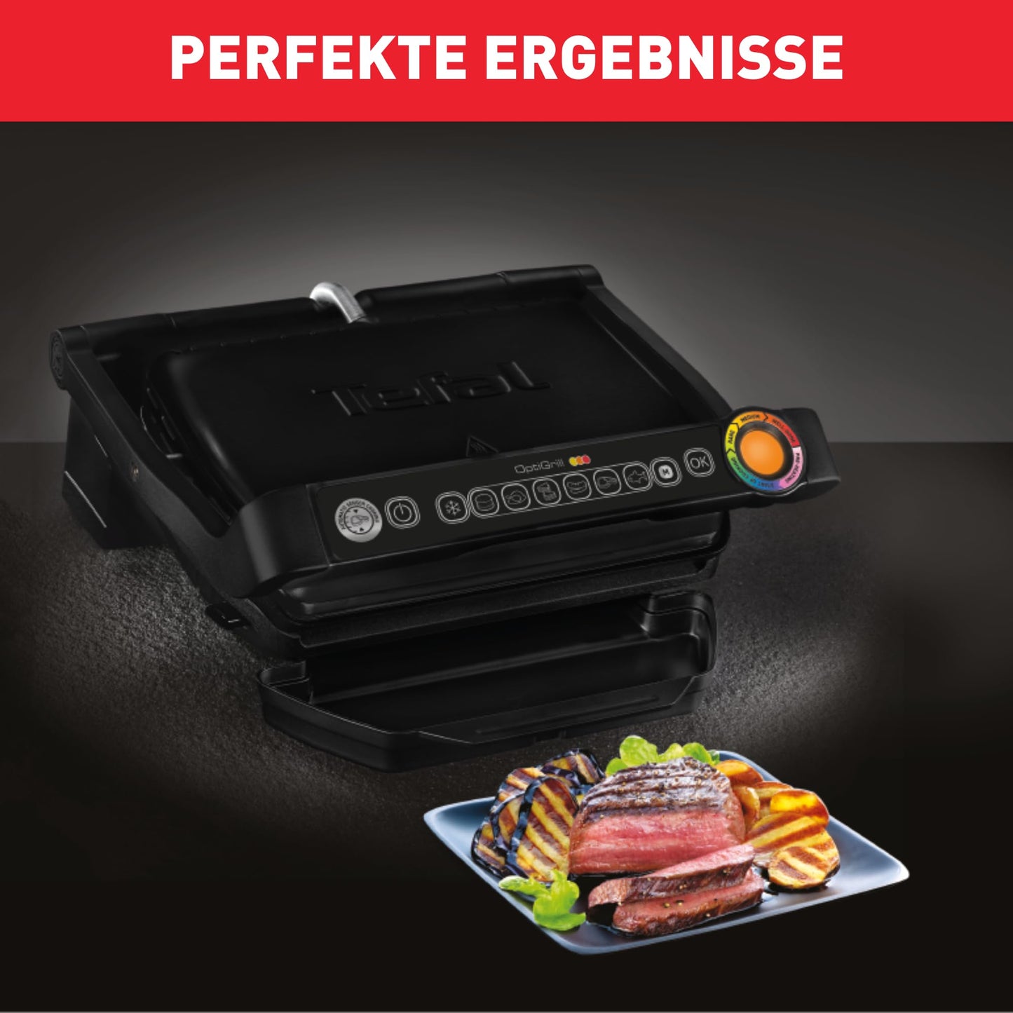 Tefal OptiGrill contact grill, 6 programs, cooking level indicator, removable plates, manual mode, electric grill, black, GC705816