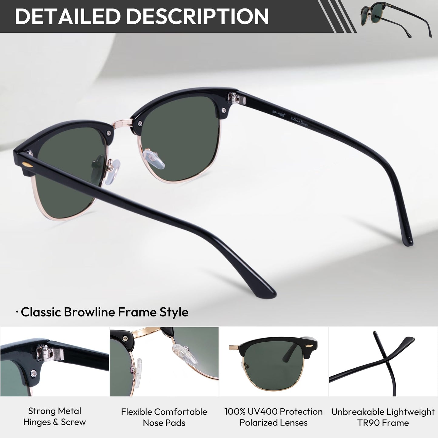 EFE Sonnenbrille-Herren-Damen-Polarisiert-Rechteckig-Sonnenbrillen Unisex Retro Klassische Vintage Polarisierte Brille UV400 Schutz Classic Sunglasses Eckig für Fahren