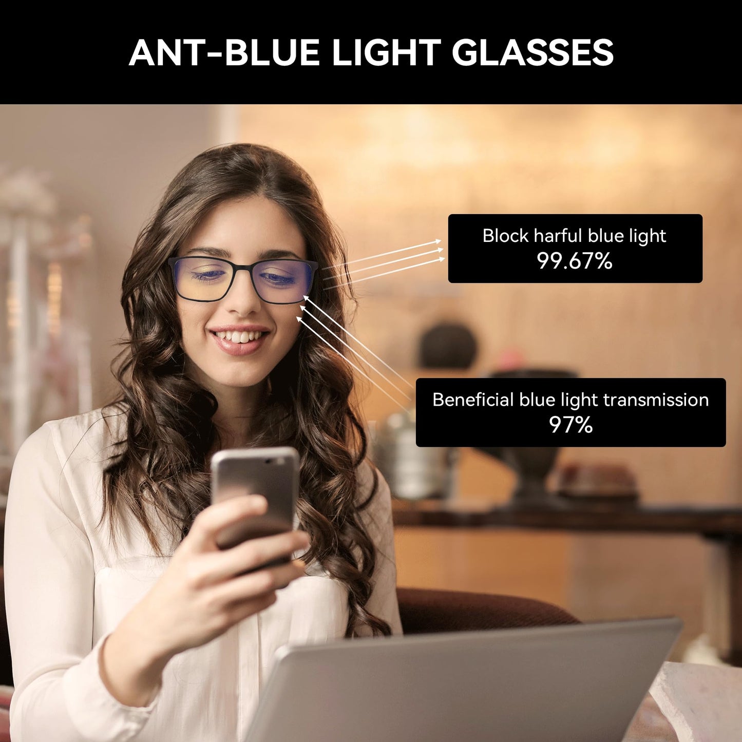 ZENOTTIC Blaulichtfilter Brille & Lesebrille Herren Eckige Rahmen-Leser Anti-Glanz Sport Computerbrille
