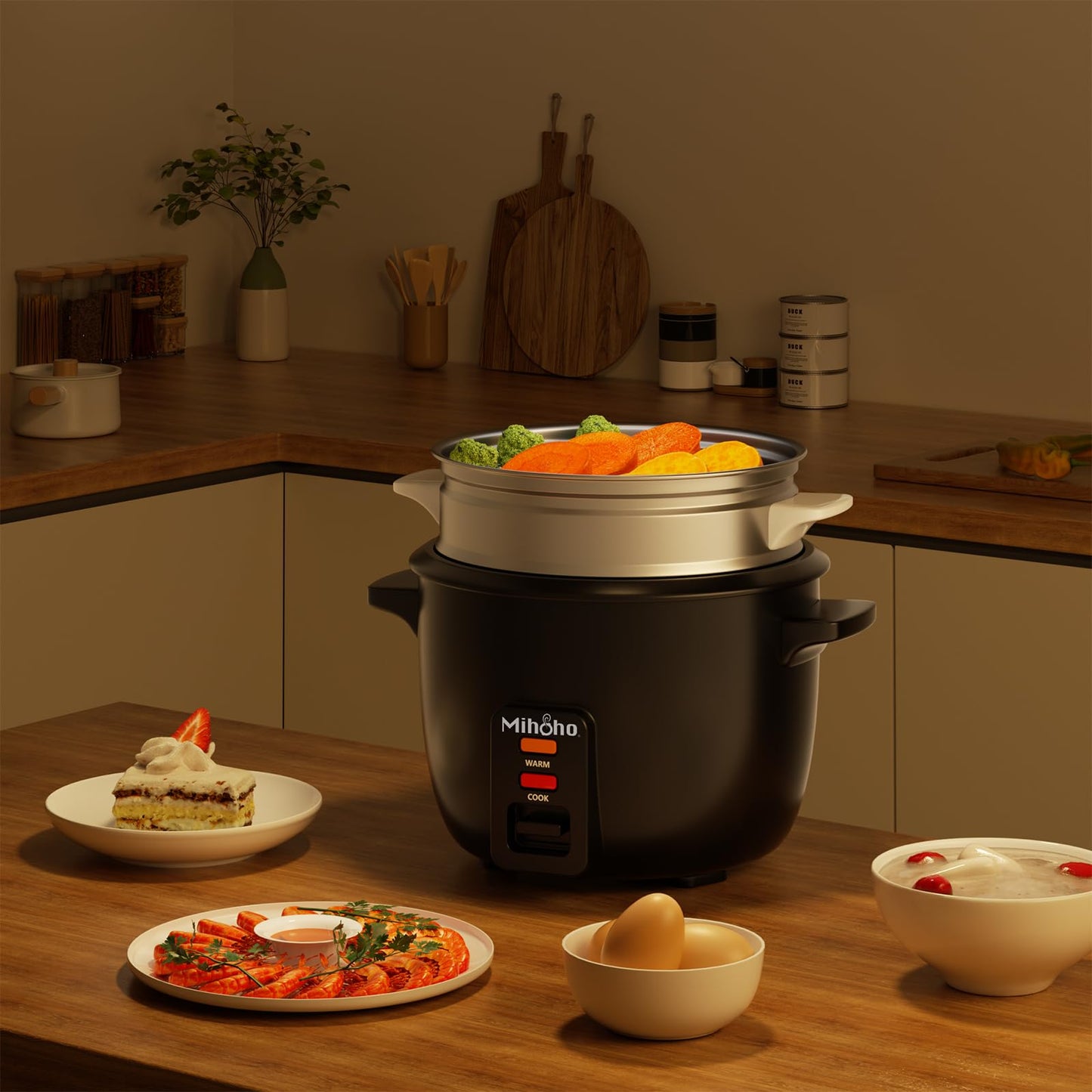 Reiskocher 2L, elektrischer Reiskocher Edelstahlschüssel mit Glasdeckel, Warmhaltefunktion |Dampfgarfunktion ,inkl Dämpfeinsatz, Löffel, Messbecher (schwarz A)