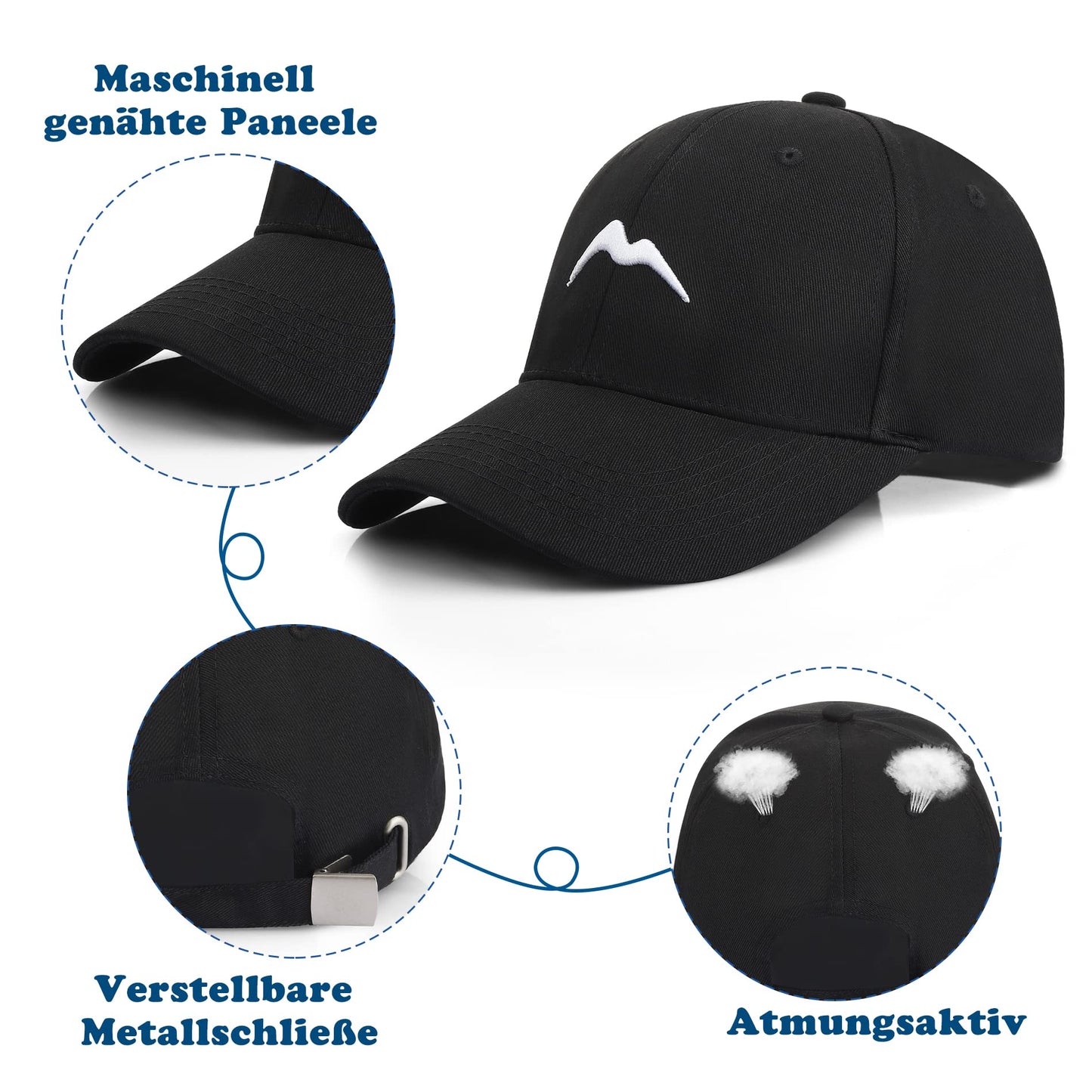 Momoshe Cap Herren Sommer Damen 100% Baumwoll Kappe Verstellbar Atmungsaktiv Einheitsgröße Baseball Bergspitzen Stickerei Sport