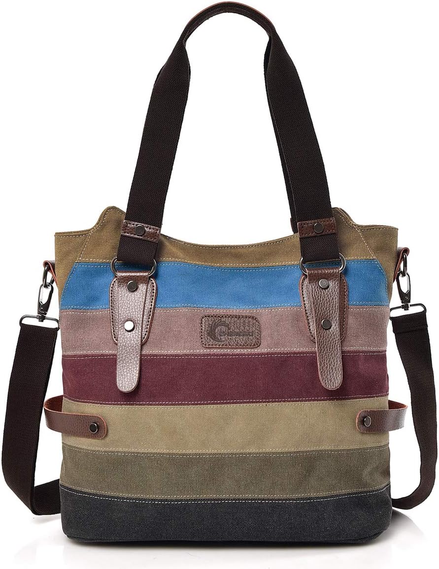 Canvas Tote Bag for Women – Multi-Color Striped Crossbody Handbag