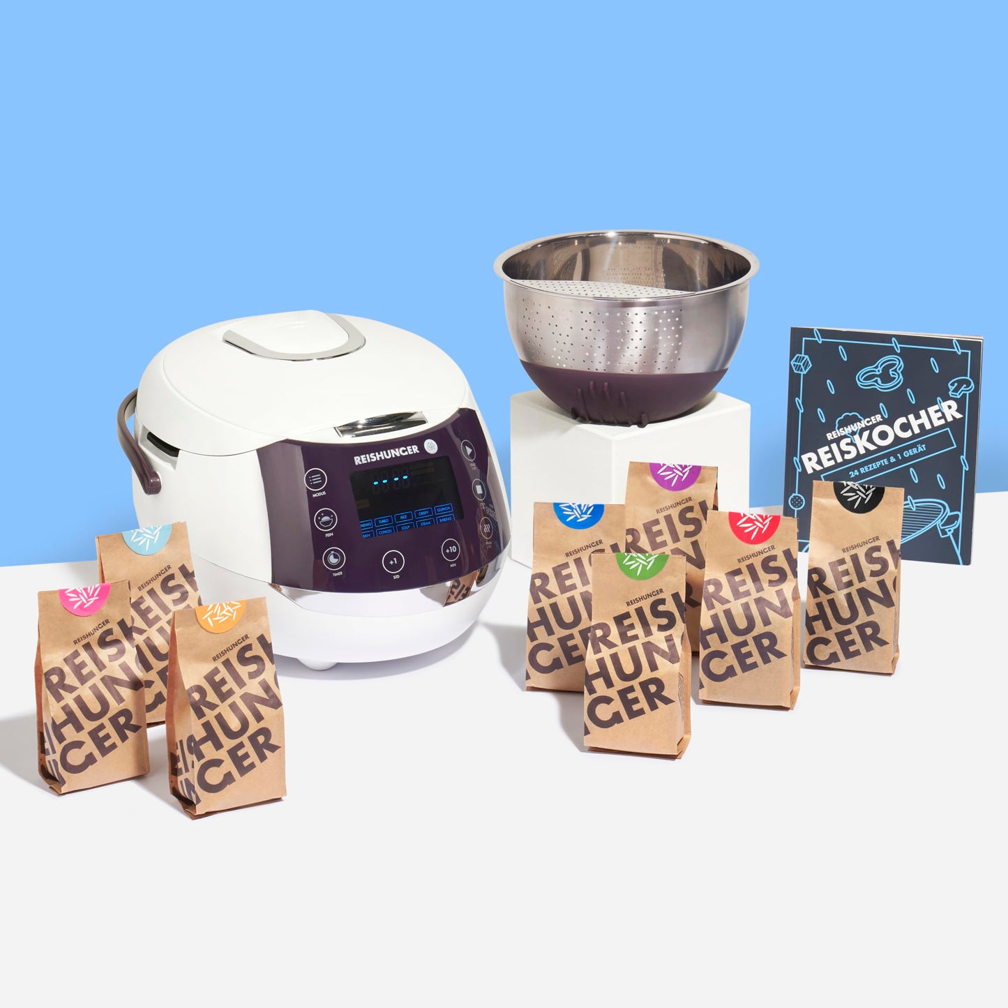 REISHUNGER Digitaler Reiskocher & Dampfgarer Grau | 1,5 L bis 8 Personen | Warmhaltefunktion, Timer & Premium Innentopf | Multikocher, 12 Programme, 7-Phasen-Technologie