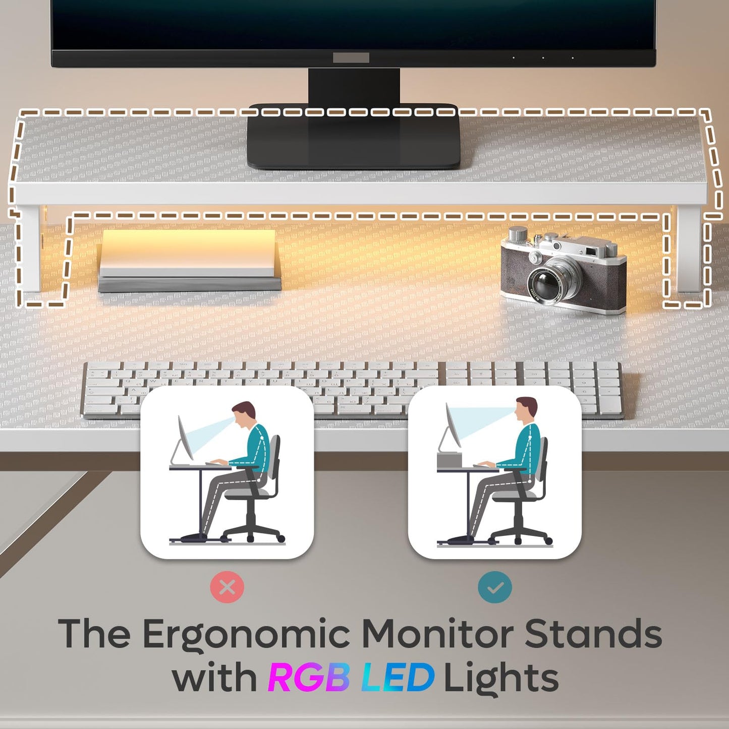 Bestier Kleiner Gaming-Schreibtisch 106,6 cm LED Computerschreibtisch mit Monitorständer, Gamer-Arbeitsstation mit Becherhalter & Headset-Haken für Home-Office, Schlafzimmer, kleine Räum