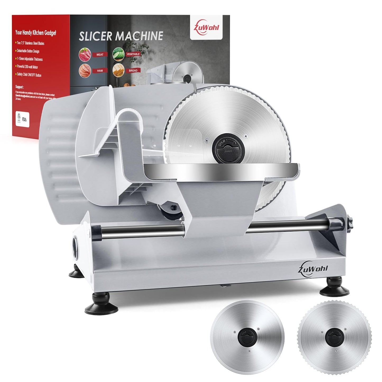 200Watt Electric All-Purpose Slicer Stainless Steel - Adjustable Food Processor 0 to 15mm - 2 Blades - Sausage Slicer - Bread Slicer, Ham Slicer, Electric Knife Meat & Cheese