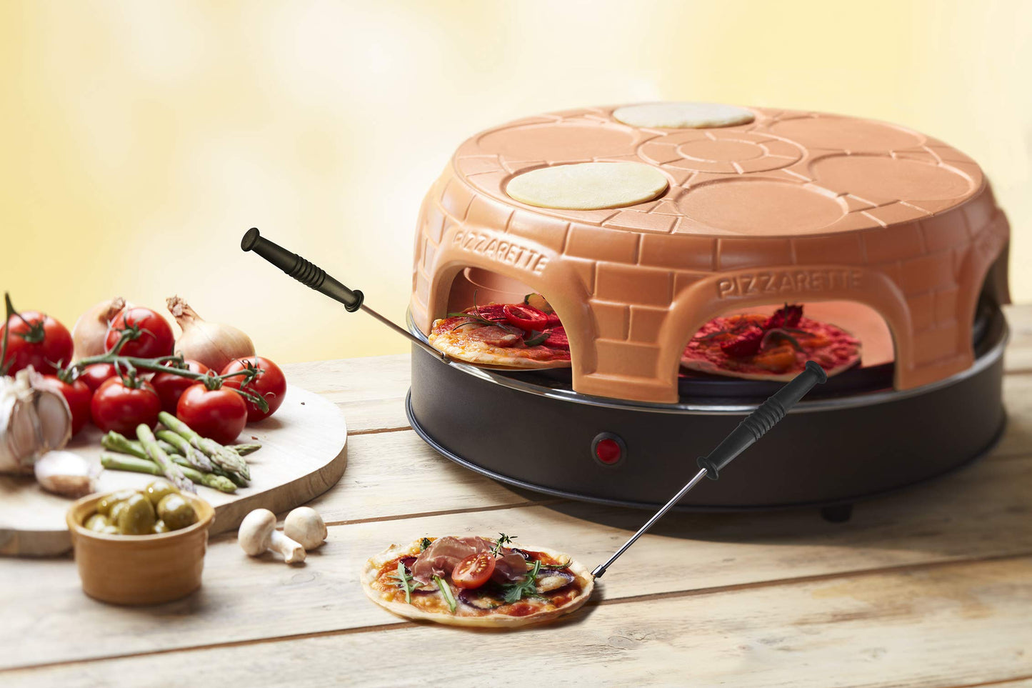 Emerio Pizzaofen, PIZZARETTE das Original, handgemachte Terracotta Tonhaube, patentiertes Design, für Mini-Pizza, echter Familien-Spaß für 8 Personen, PO-116124.1, Pink