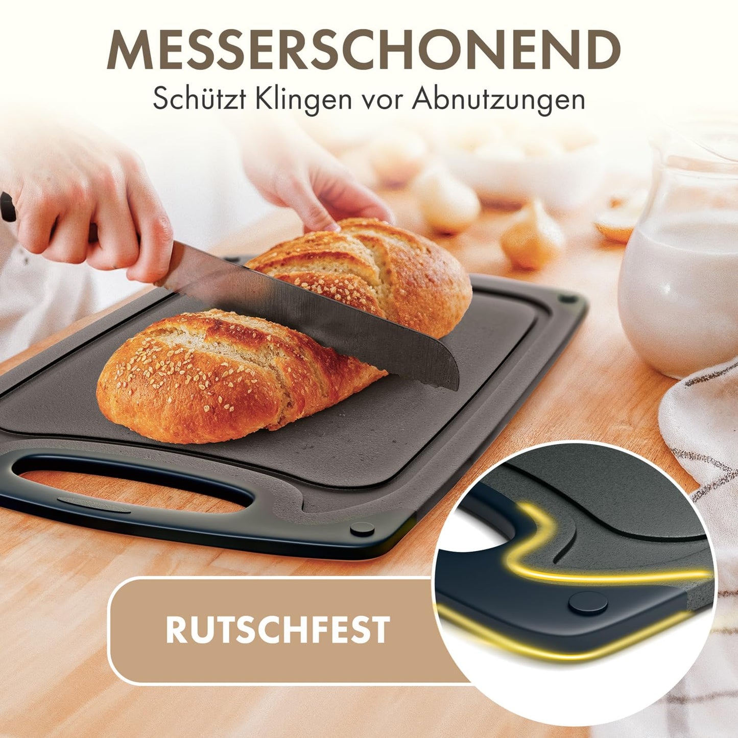 Blumtal Schneidebrett Set mit 3 Größen (S/M/L) - Schneidebrett Kunststoff groß + Saftrillen & Griff - Cutting Board - Küchenbrett BPA frei - Schneidbrett Spülmaschinenfest - Schneidebretter Grau