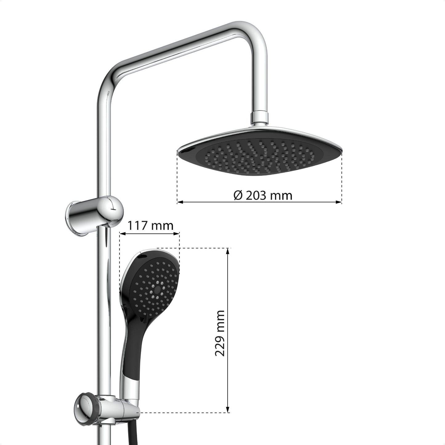 EISL Duschset EASY FRESH, Duschsystem ohne Armatur 2 in 1 mit großer Regendusche (250 x 200 mm) und Handbrause, Regendusche ohne Armatur ideal zum Nachrüsten, komplettes Montageset, Chrom DX12006