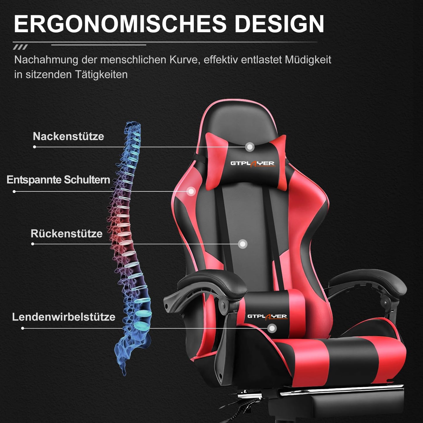 GTPLAYER Office Chair Gaming Chair Massage Gaming Armchair Ergonomic Gamer Chair with Footrest, Headrest Massage Lumbar Cushion, Padded Gaming Chair, Swivel Chair White