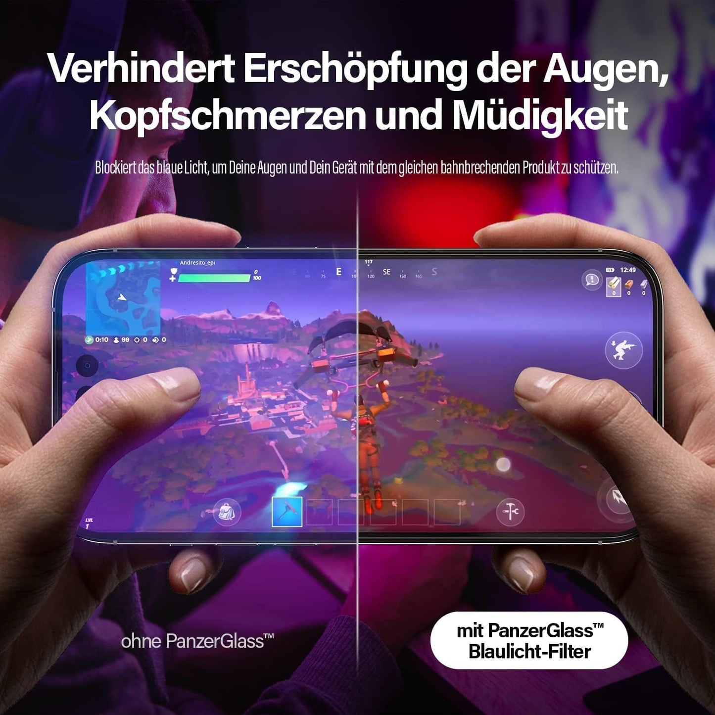 PanzerGlass™ Anti-Blue light Displayschutz für iPhone 14 Pro Max - kratzfester und augenschonender Screen Protector mit Blaulichtfilter für Retinaschutz - Positionierhilfe für einfache Anbringung