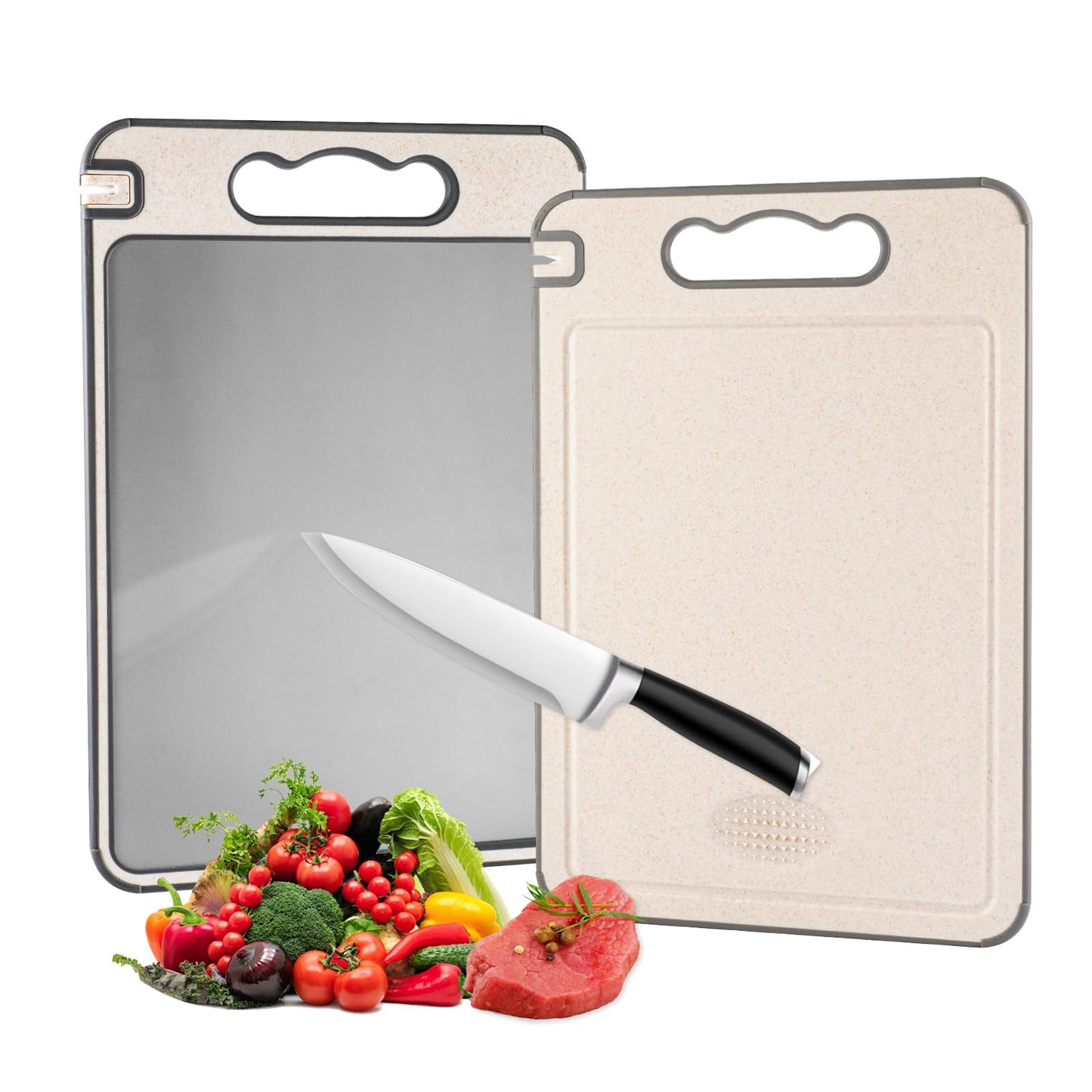 Doppelseitiges Titan-Schneidebrett für Fleisch und Gemüse, robust, kratzfestes Netzdesign für die getrennte Handhabung von Fleisch und Gemüse, spülmaschinenfest cuttingboard