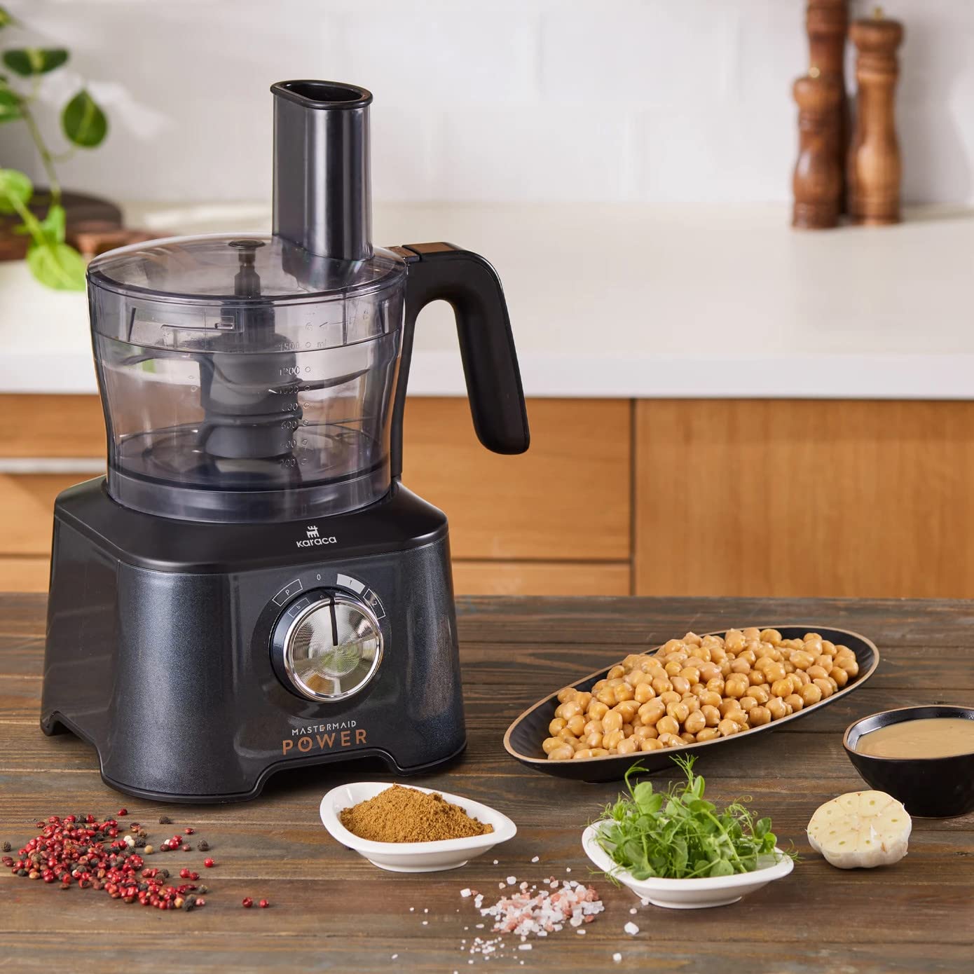 Karaca Mastermaid Power Max 11 in 1 Kitchen Robot Glossy Black 2500 W, Black, Capacity, Chopping, Mixing, Grinding, Grating, Slicing