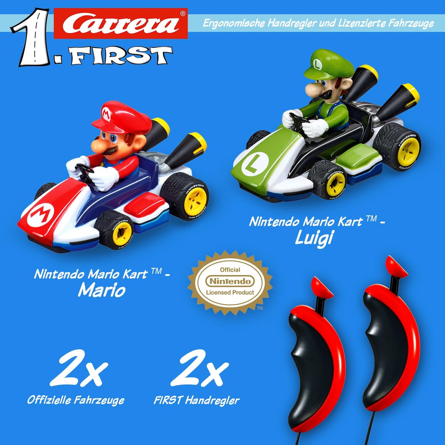 Carrera First Mario Kart™ Rennbahn | Super Mario™ vs. Luigi | Flip-Elemente | 2,9m Rennbahn | ab 3 Jahren | Batteriebetrieben