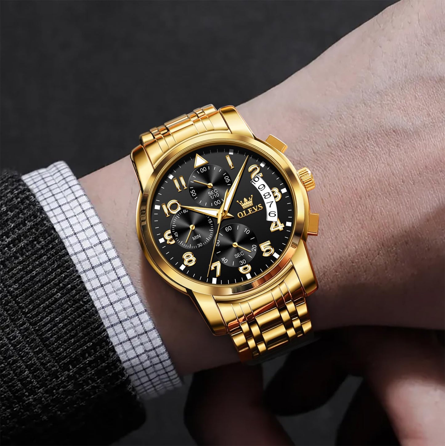 OLEVS Uhren Herren, Edelstahl Analoger Quarzuhr, Multifunktionale Diamanten Herrenuhren, Klassisches Luxuskleid Herrenuhr