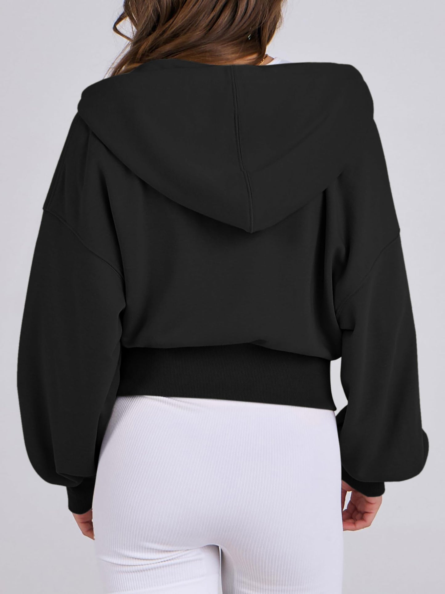 Jhsnjnr Women’s Cropped Zip-Up Hooded Sweat Jacket
