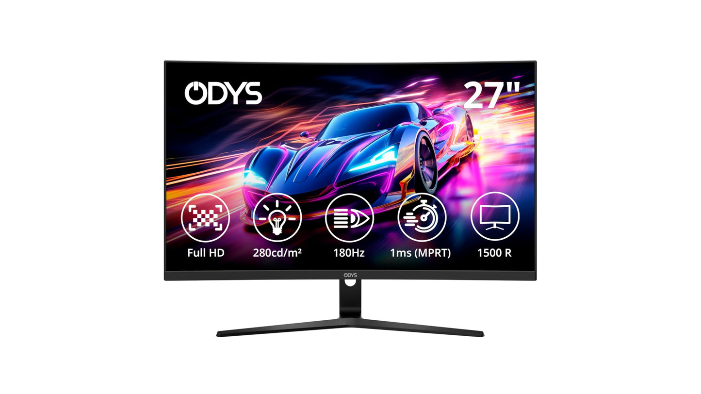ODYS i27 Monitor - 27-Zoll-Bildschirm im rahmenlosen Design, Full HD, 100 Hz, mit HDR, IPS Panel, FreeSync, HDMI, USB-C, 3,5mm Audio