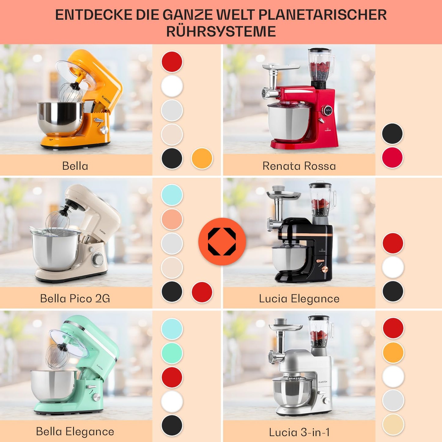Klarstein Küchenmaschine, Knetmaschine mit 5L Schüssel, 1800W Profi Küchenmaschine mit Knethaken und Schneebesen, Universal Küchenmaschine mit 6 Stufen, Teigmaschine zum Rühren, Kneten und Aufschlagen