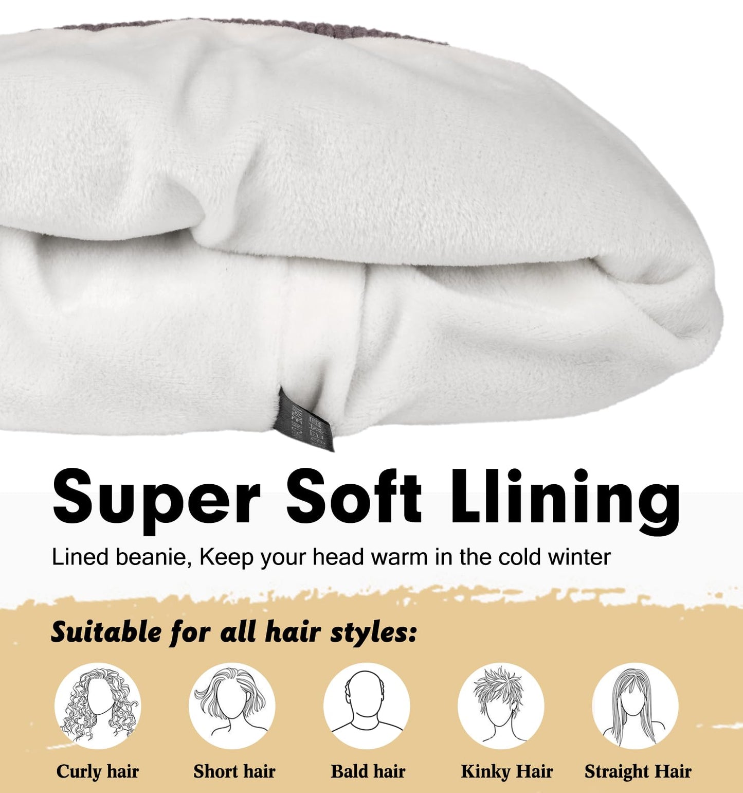 Wmcaps Beanie Mütze, Herren Winter Warme Unisex Wintermütze Strickmütze Dehnbare Weiche Wollmütze mit Bündchen und Dickem Warmem Futter Geschenk für Freundin männer Frauen
