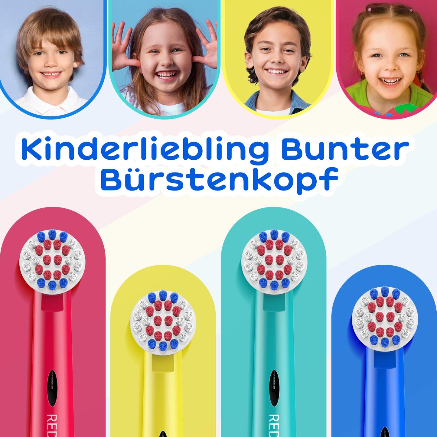 REDTRON-Kinderzahnbürstenköpfe für Oral B, Zahnbürstenköpfe für oral b Tiefen-und Präzisionsreinigung, mehrfarbige elektrische Bürstenköpfe für Kinder (4er-Pack)