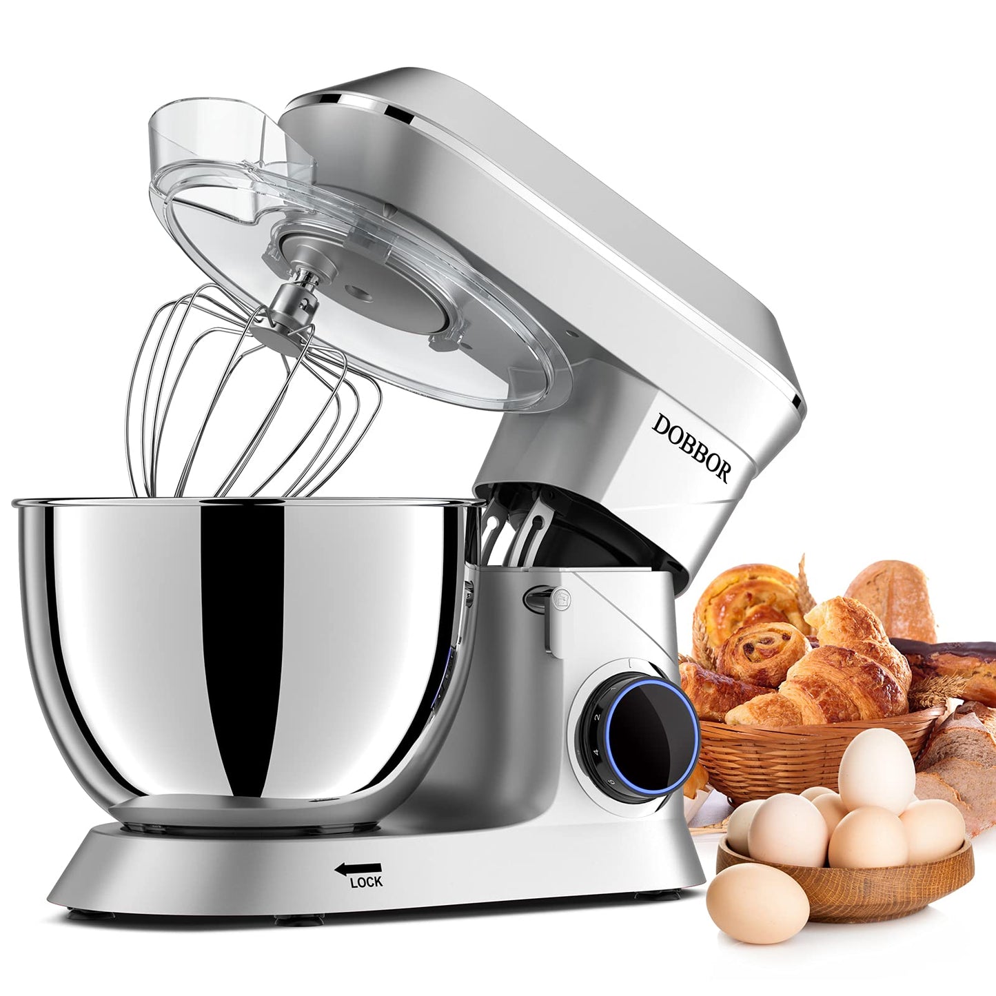 9.5L Küchenmaschine Knetmaschine 1500W, DOBBOR Rührmaschine mit Rührbesen, Knethaken, Schlagbesen, Spritzschutz, 7 Geschwindigkeit Planetarisches Rührsystem, leise und multifunktional. (rot)