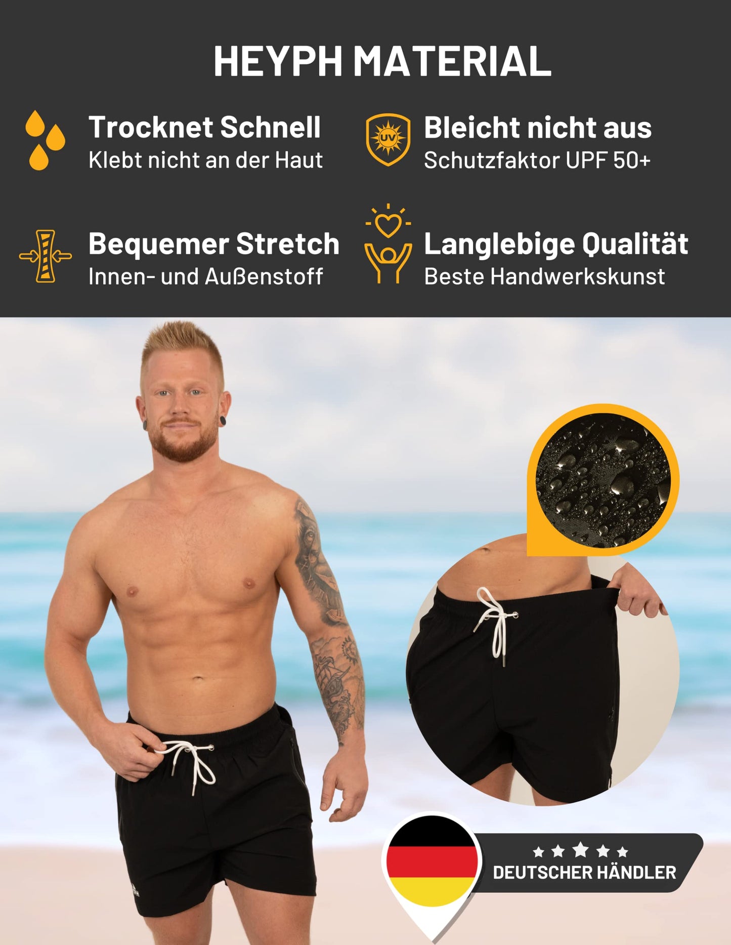 Men’s Designer Swim Shorts – Short Length with Zipper Pockets