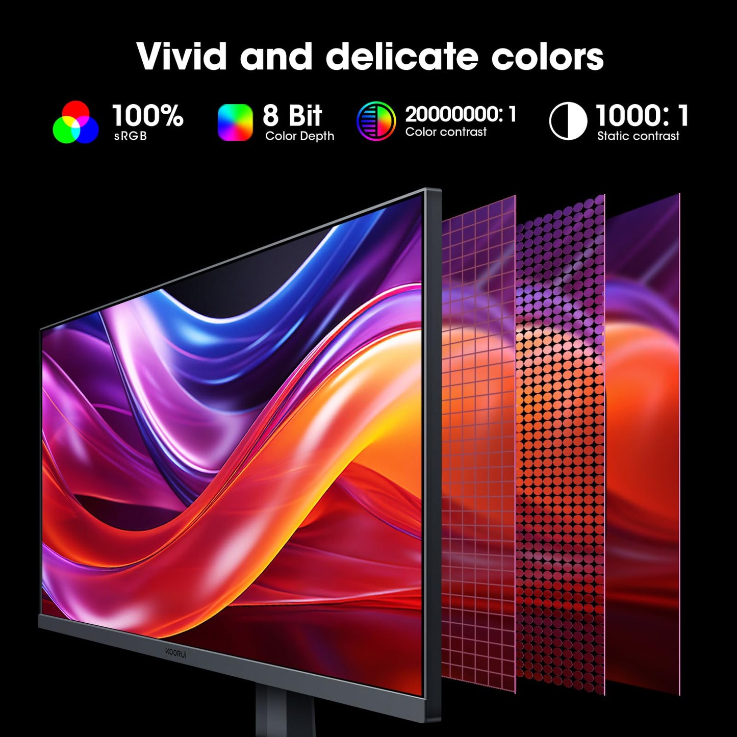 KOORUI Gaming Monitor 27 Zoll, 170Hz, IPS, 2K QHD(2560 x 1440p), HDR 400, 1ms, Adaptive Sync, DisplayPort, HDMI, 100% sRGB, Höhenverstellbar, Augenpflege, VESA 75x75