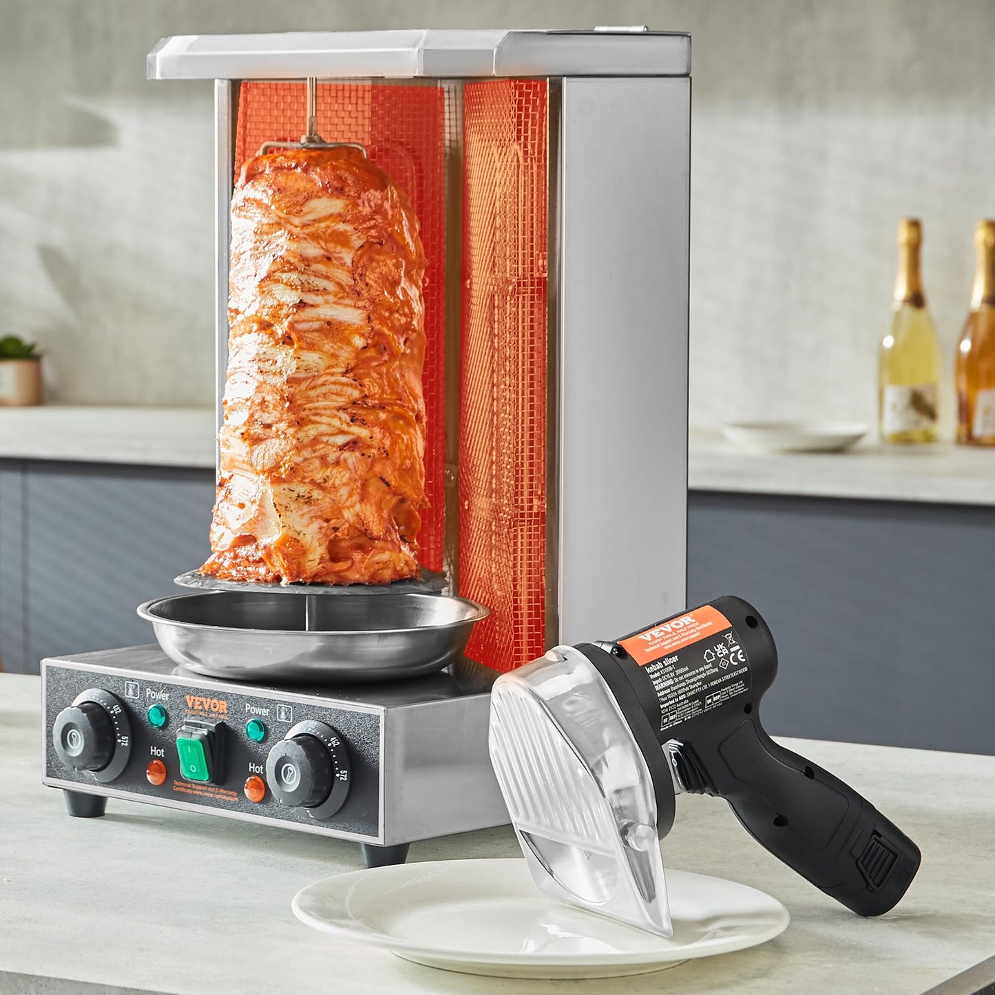 VEVOR Elektrisches Schawarma-Messer,Türkisches Kebab-Messer, Kommerzieller Gyro-Schneider aus Edelstahl, Döner-Kebab-Fleischschneider