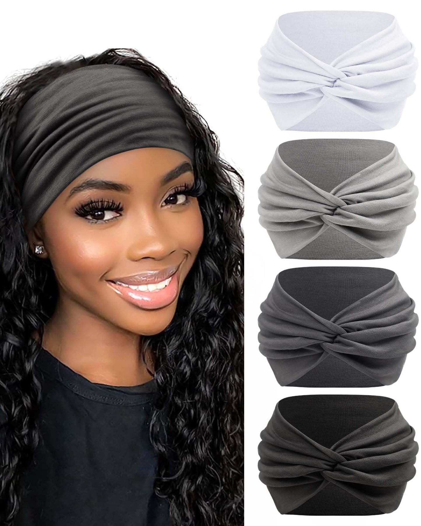BELEVO Haarband Damen, Extra Breit Stirnband Damen Dünn 18cm Haarbänder Elastische Stirnbänder Weiche Haarreifen Headband Haarschmuck für Yoga Sport 4 Stück